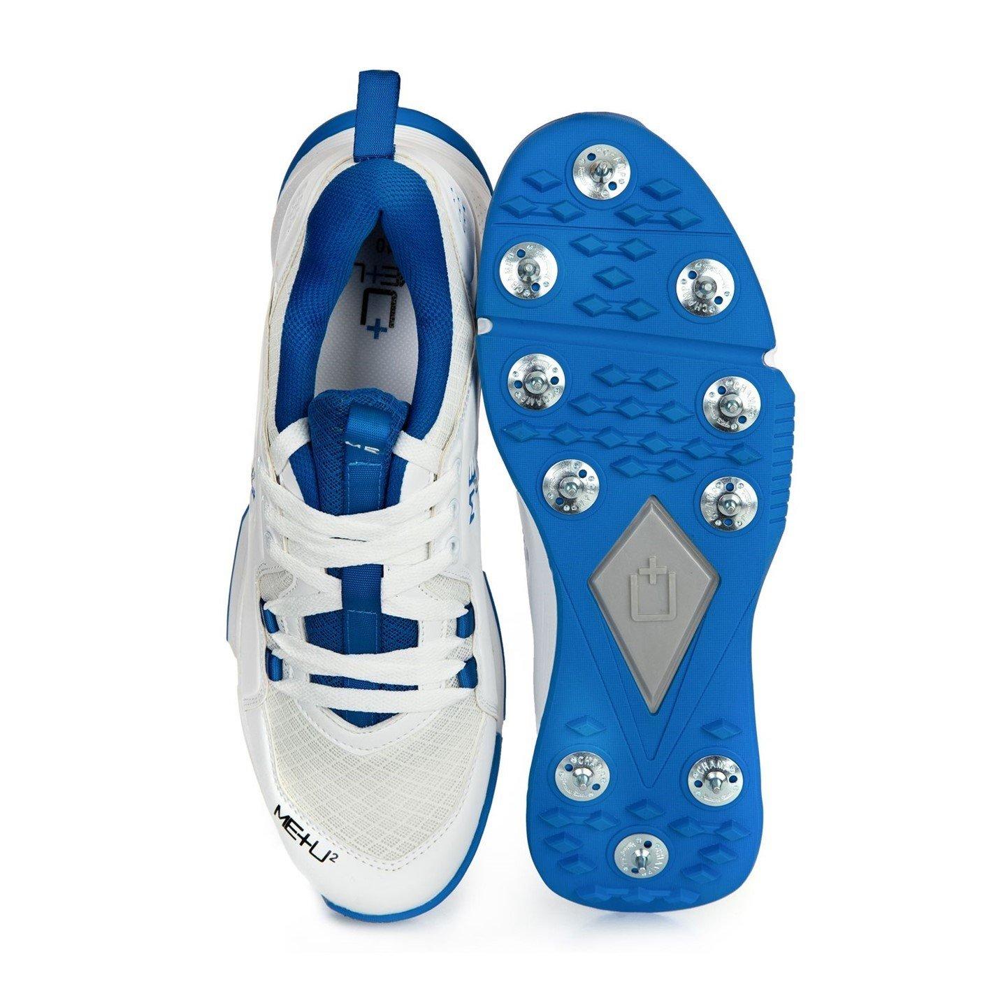 ME PLUS U Men's Cricket Spikes - White/Blue