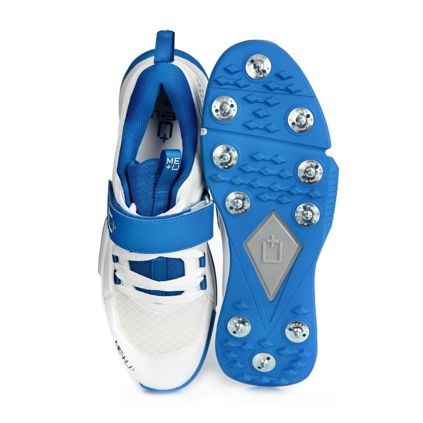 ME PLUS U Men's Cricket Spikes - White/Blue
