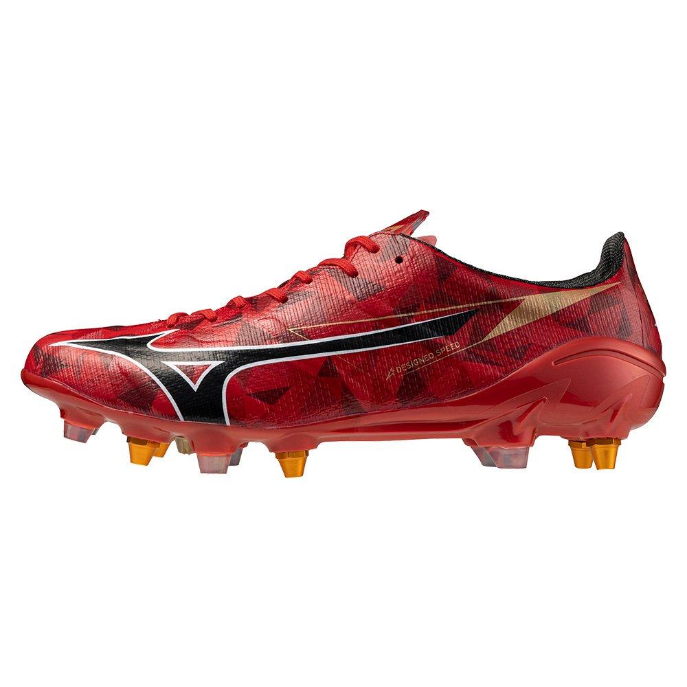 Red/Black/Gold - Mizuno - Alpha II Made in Japan Mix Mens Soft Ground Rugby Boots - 1