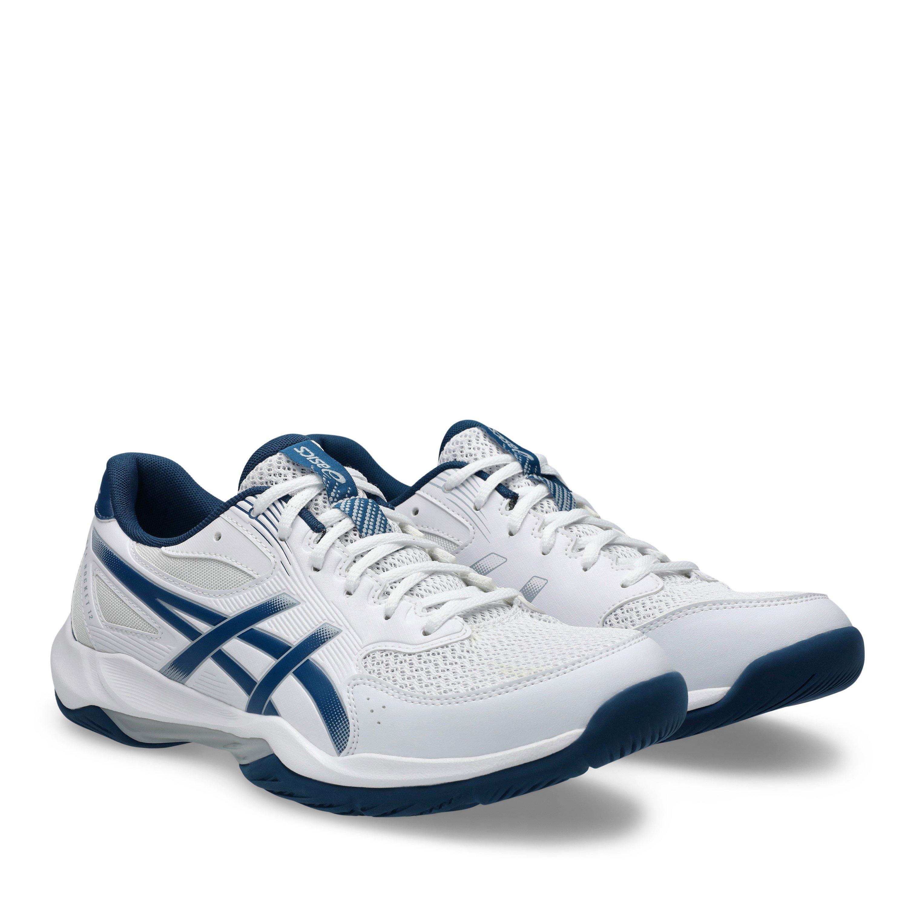 WHITE/MAKO BLUE - Asics - GEL-Rocket 12 Mens Badminton Shoes - 4