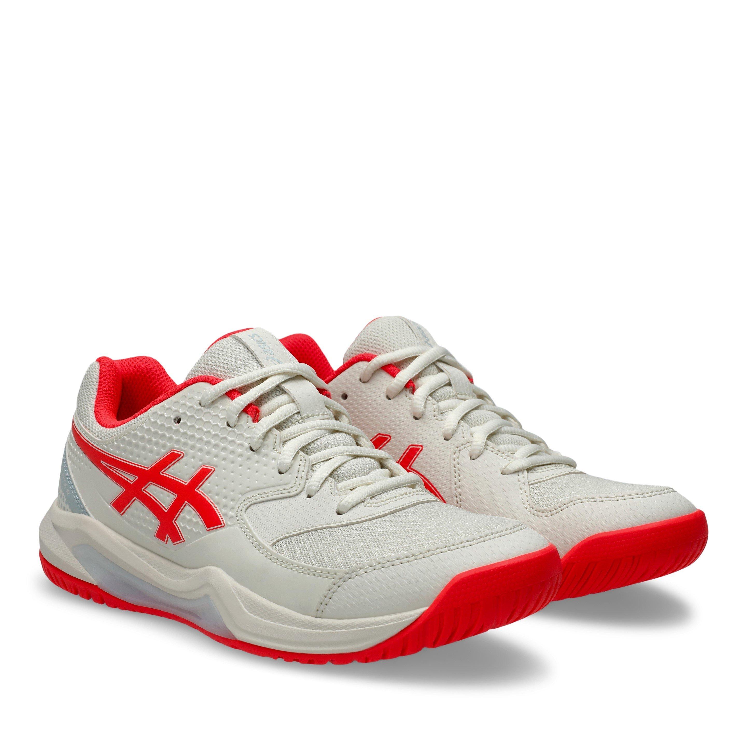 CREAM/FLASH RED - Asics - Gel-Dedicate 8 Womens Pickleball Shoes - 4