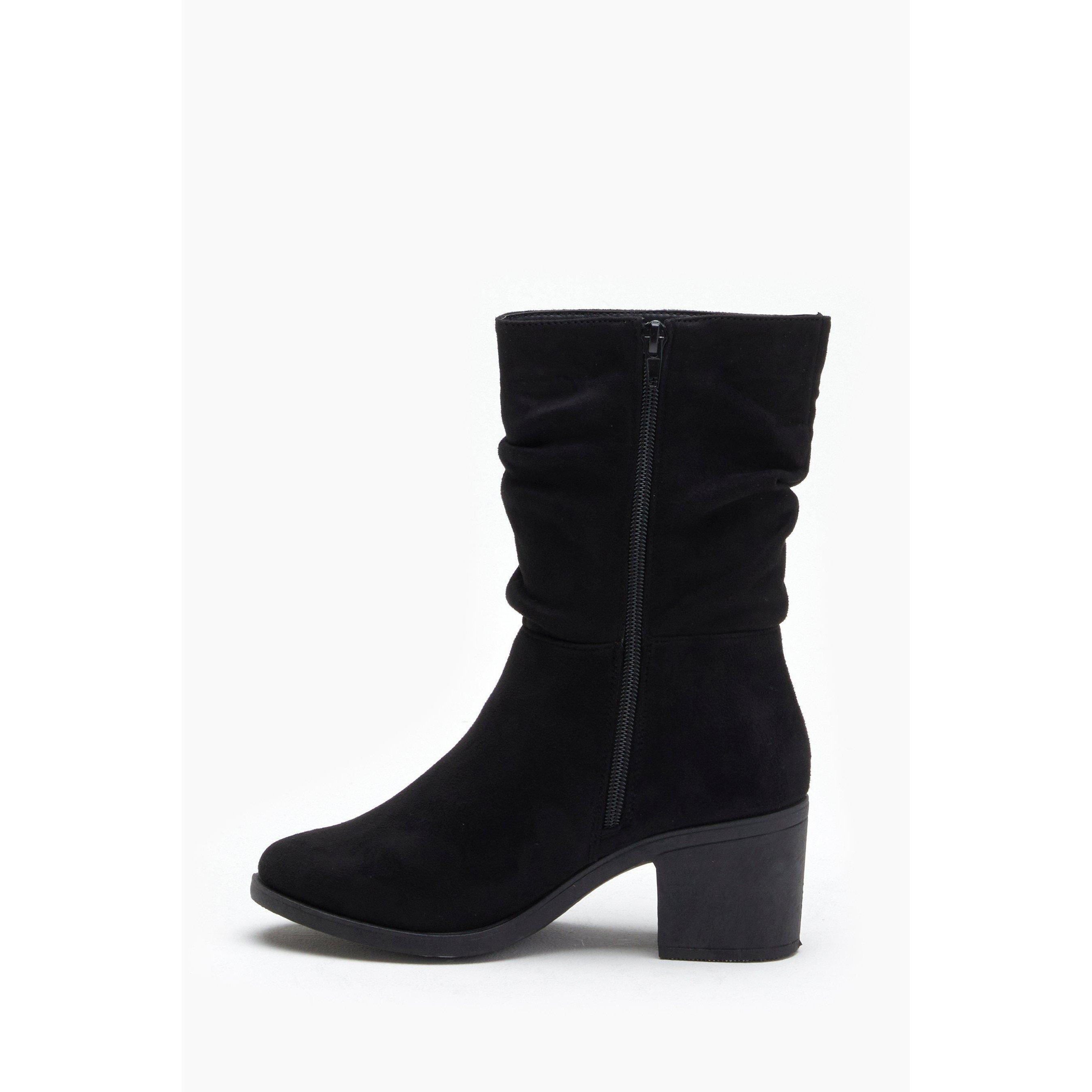 Black - Be You - Studio Faux Suede Slouch Block Heel Boot - 2