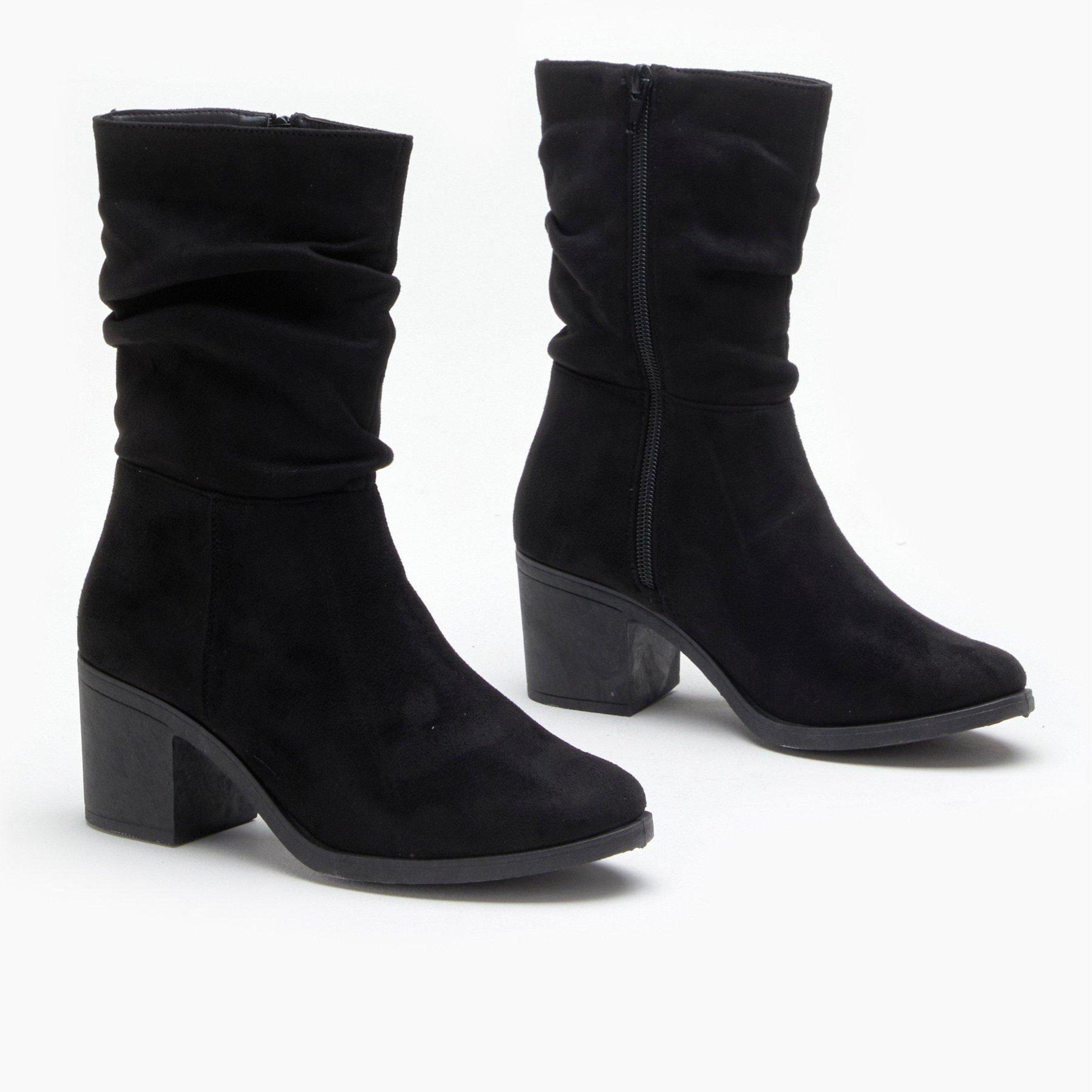 Black - Be You - Studio Faux Suede Slouch Block Heel Boot - 3