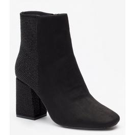 Be You Studio Diamante Block Heel Faux Suede Boot