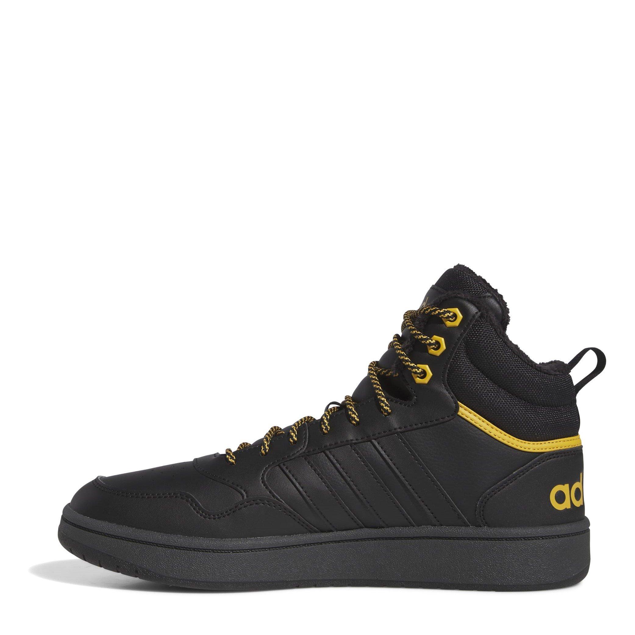 Black/Yellow - adidas - Hoops 3.0 Mid Lifestyle Basketball Classic Fur Lining Winterized Shoes Mens - 2