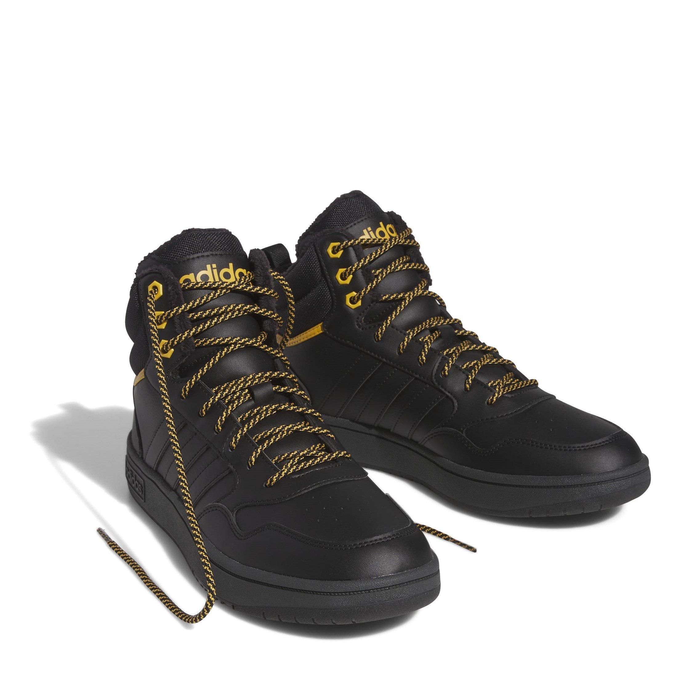 Black/Yellow - adidas - Hoops 3.0 Mid Lifestyle Basketball Classic Fur Lining Winterized Shoes Mens - 3