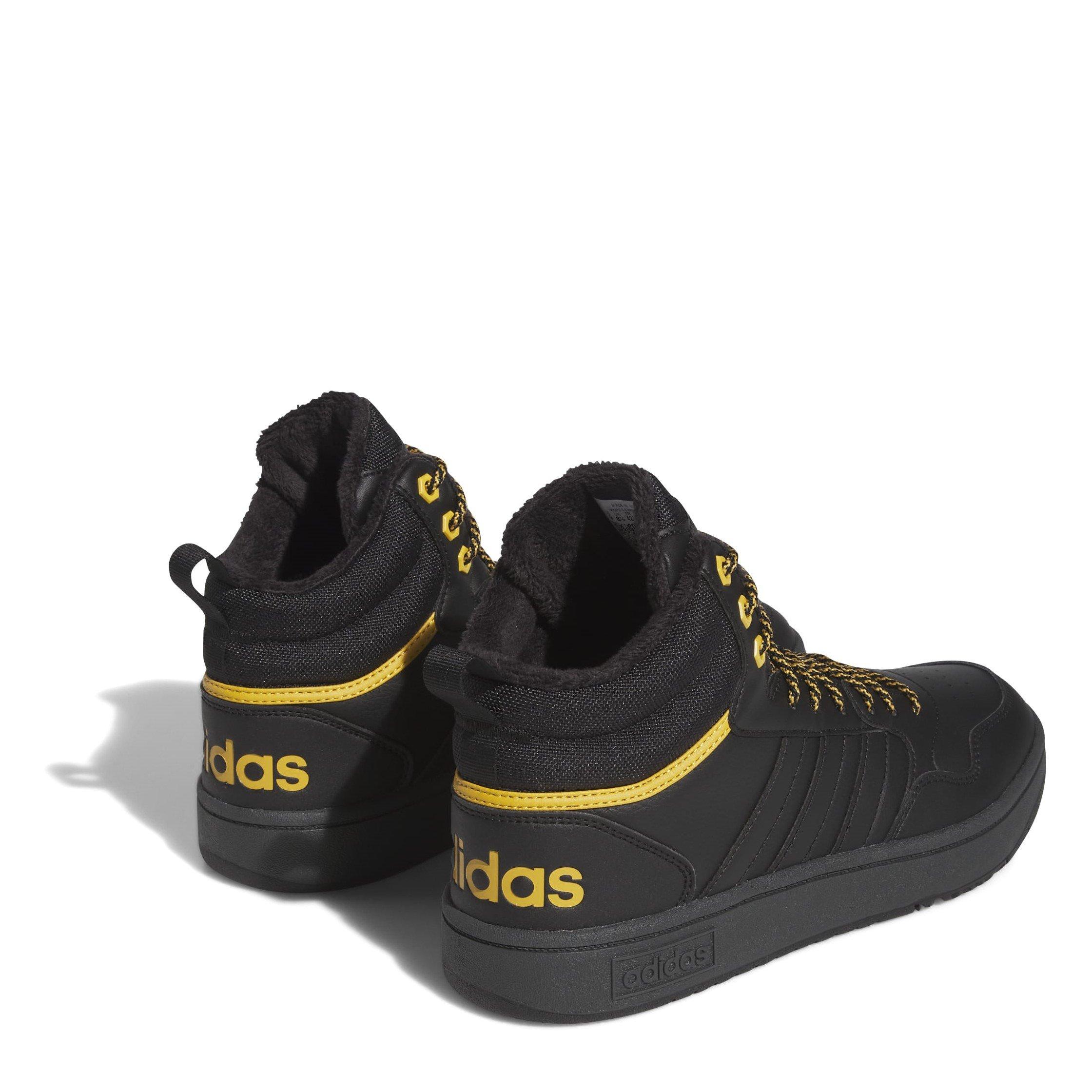 Black/Yellow - adidas - Hoops 3.0 Mid Lifestyle Basketball Classic Fur Lining Winterized Shoes Mens - 4