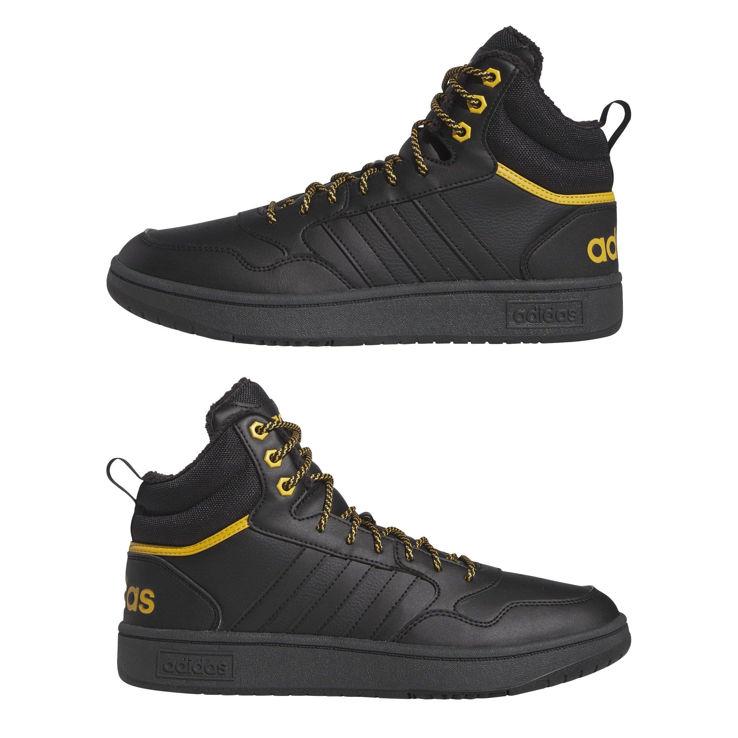Black/Yellow - adidas - Hoops 3.0 Mid Lifestyle Basketball Classic Fur Lining Winterized Shoes Mens - 9