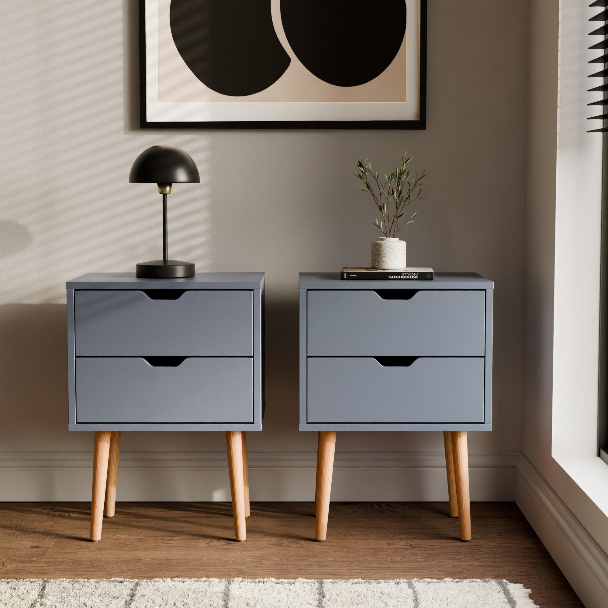 GFW Nyborg 2 Drawer Dark Grey Set of 2 Bedside Tables - Image 6