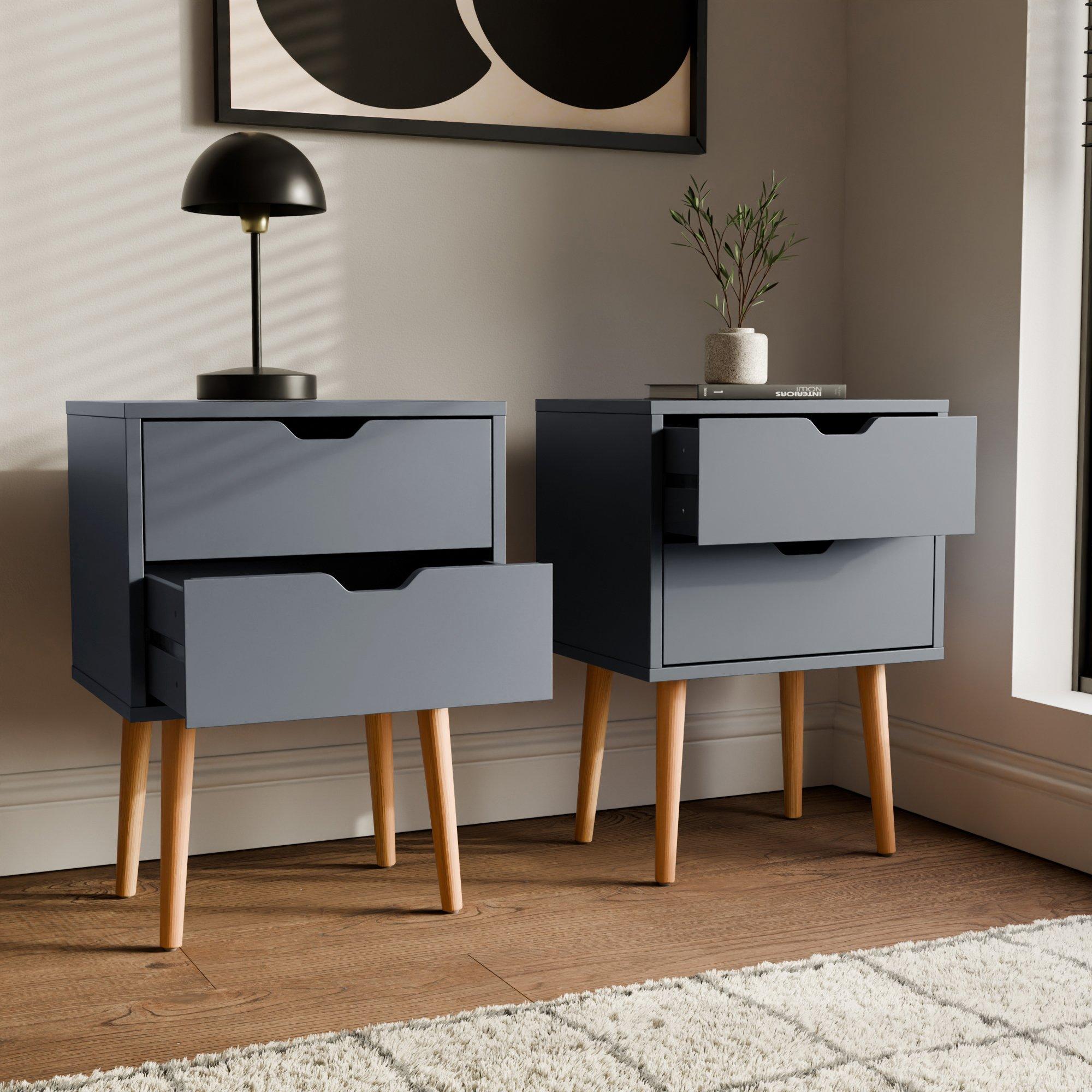 Dark Grey - GFW - Nyborg Pair Of 2 Drawer Bedsides - 2