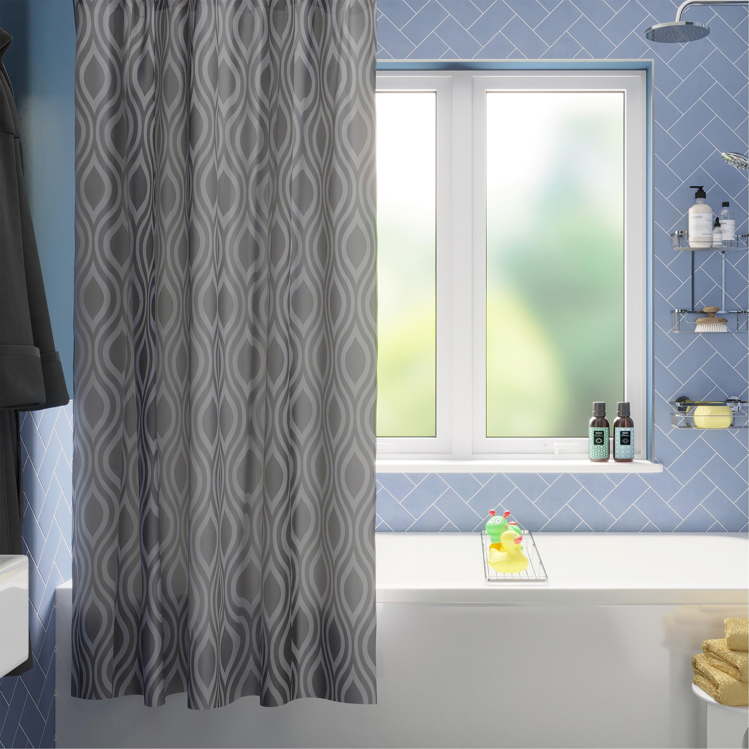 Grey - Croydex - Medallion Textile Shower Curtain - 1