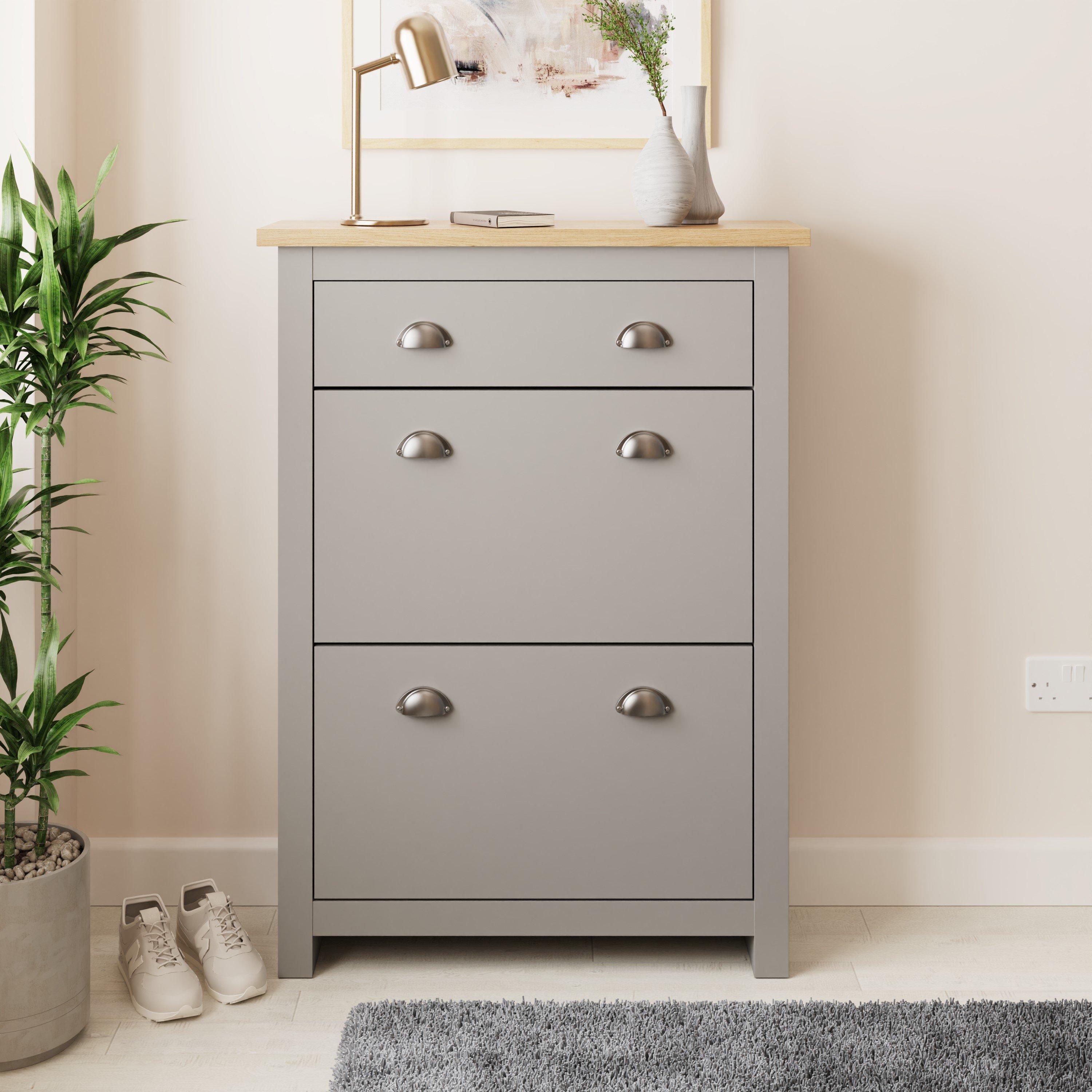 Grey - GFW - GFW Lancaster 2 Door 1 Drawer Shoe Cabinet - 1