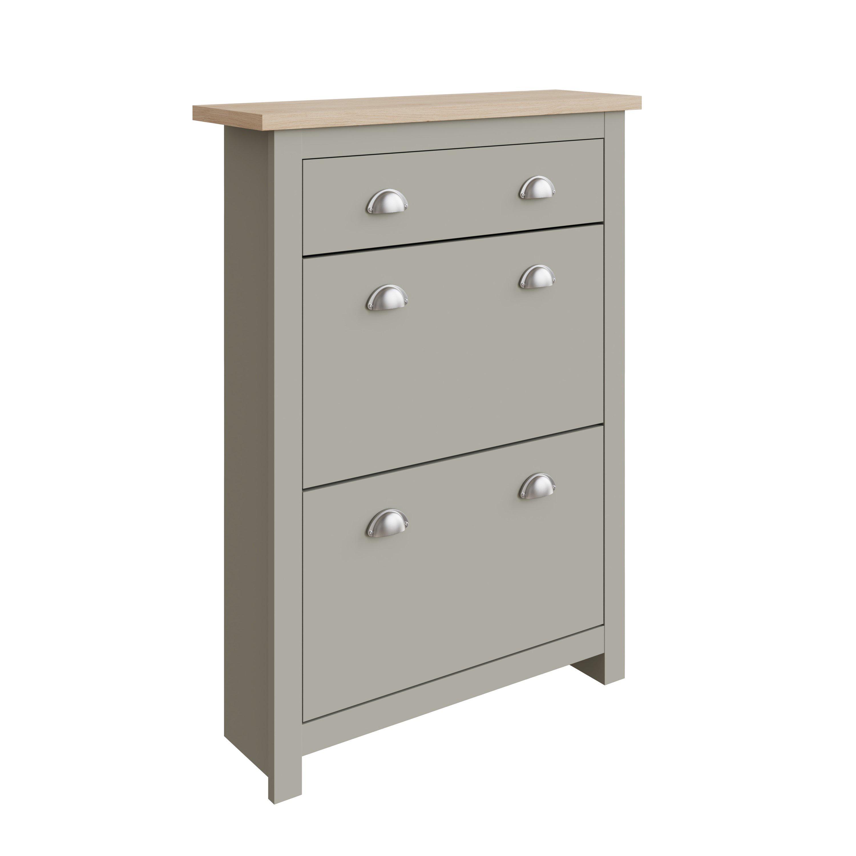 Grey - GFW - GFW Lancaster 2 Door 1 Drawer Shoe Cabinet - 3