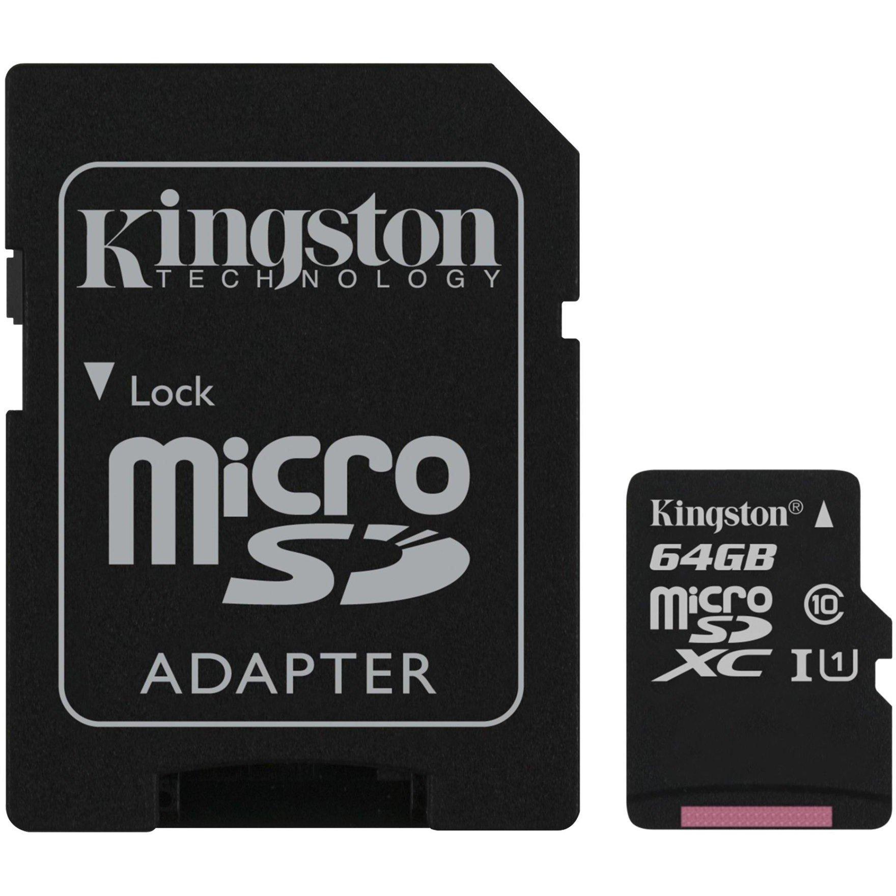 Black - Kingston Technology - Class 10 Micro SD Card with Adapter