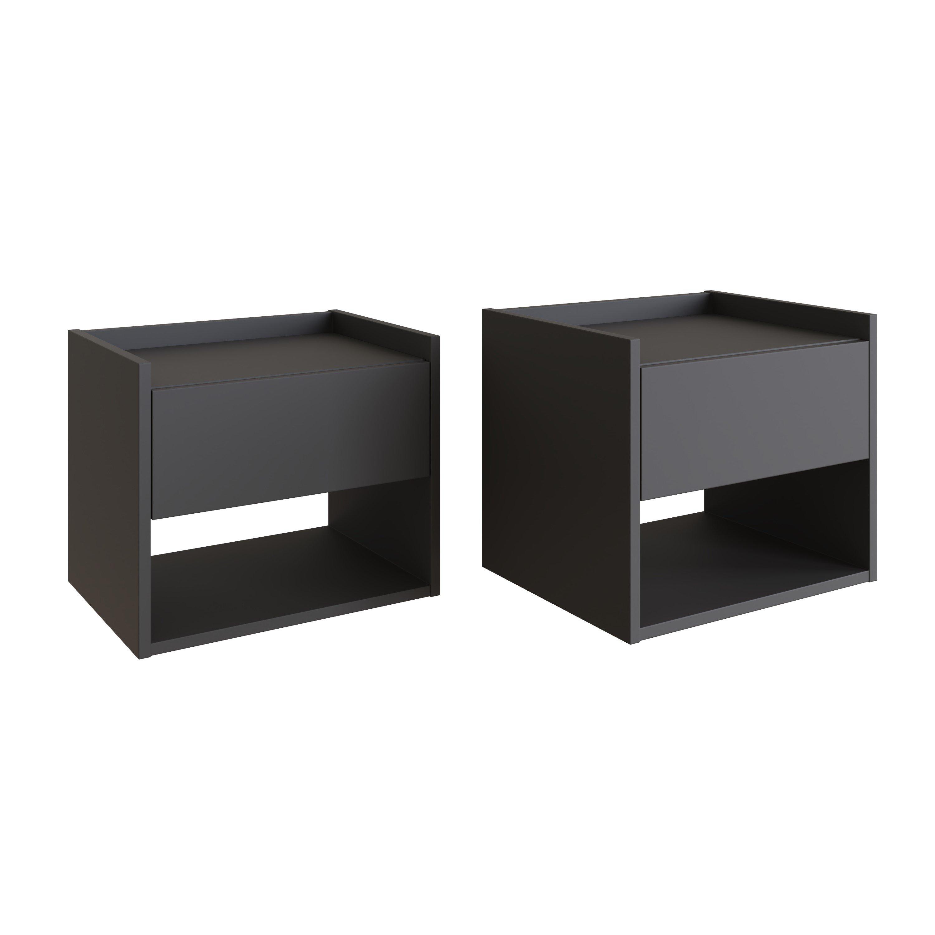 Anthracite - GFW - GFW Harmony Wall Mounted Pair of Bedside Tables - 4