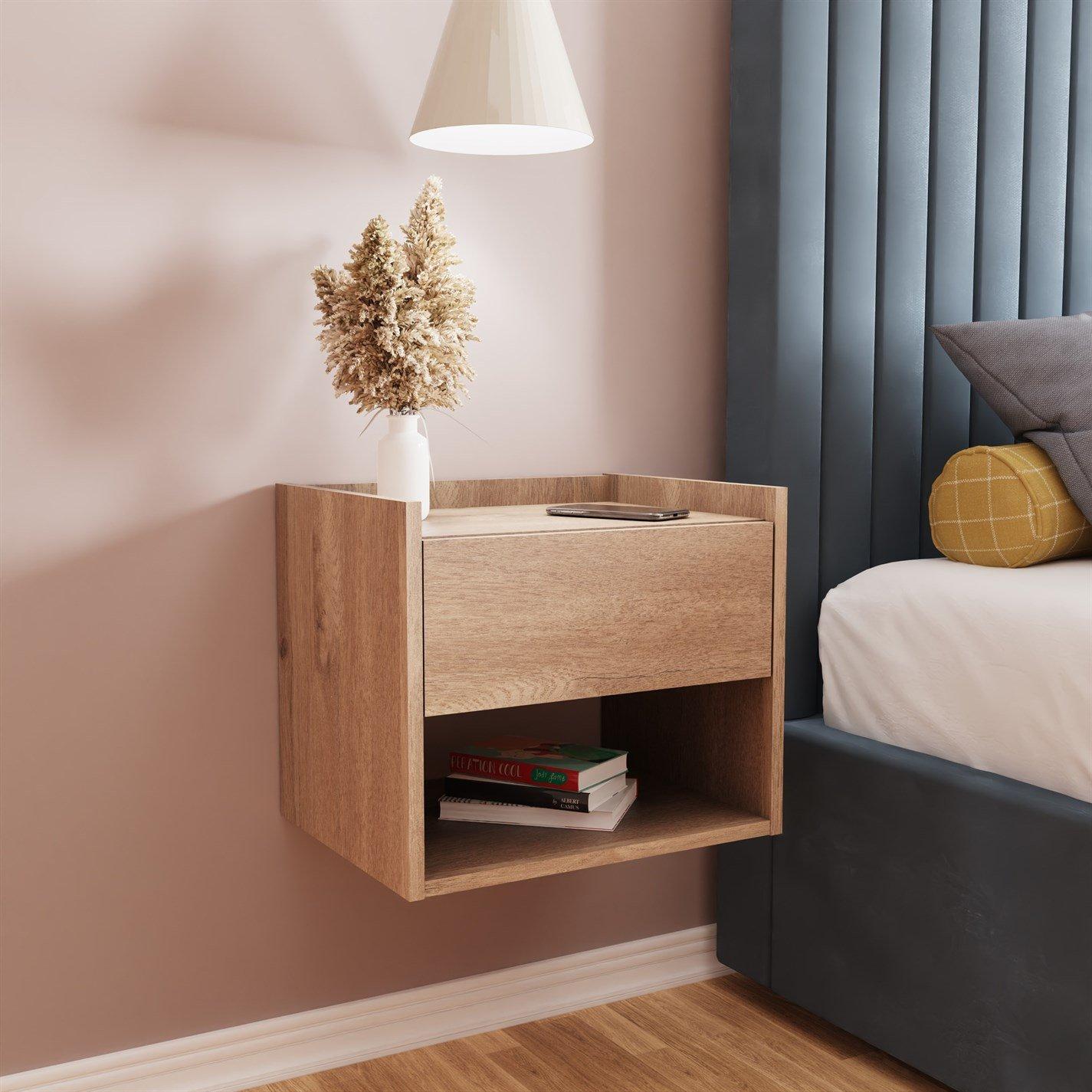 Gfw  Harmony Wall Mounted Pair Of Bedside Tables - Oak