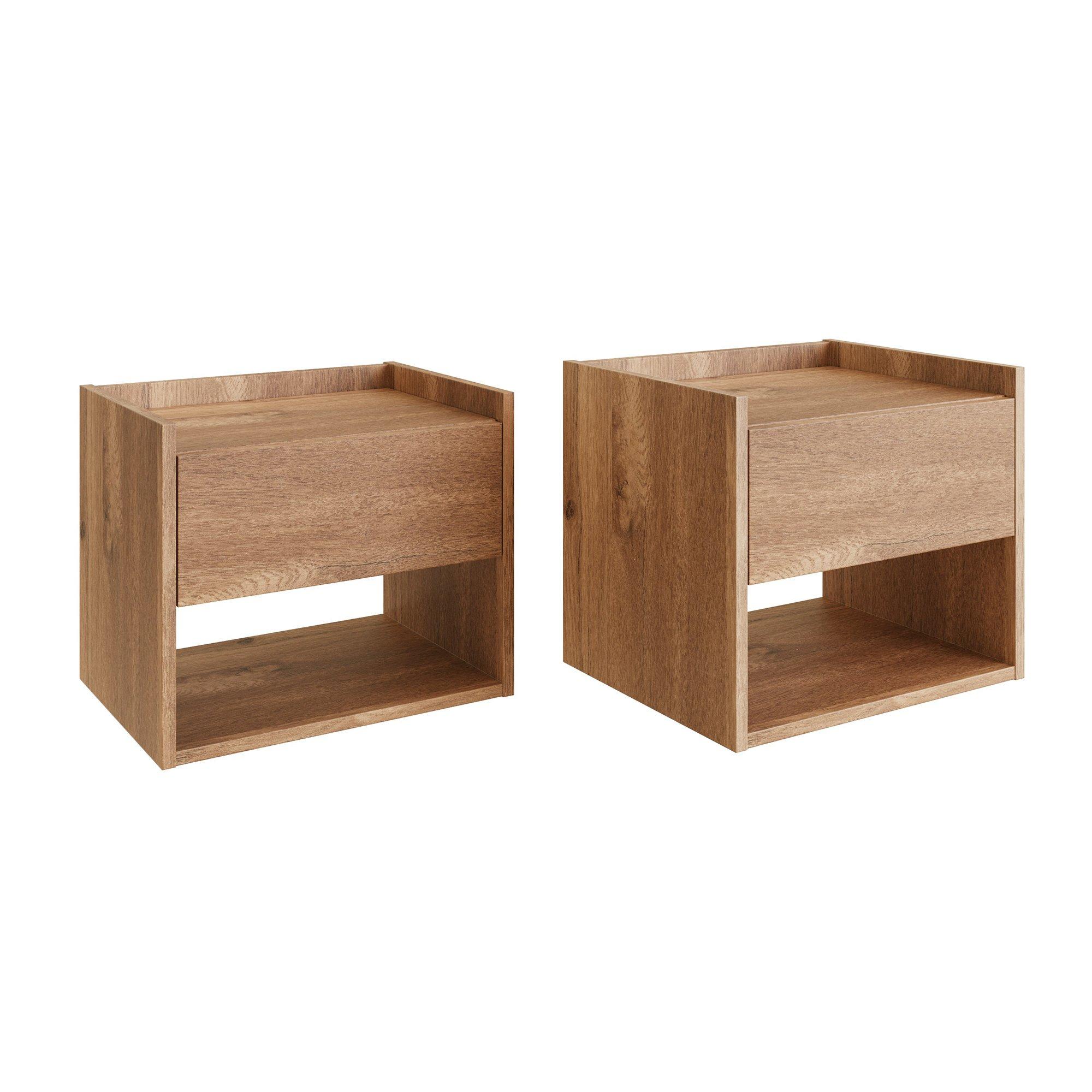 Oak - GFW - Harmony Wall Mounted Pair of Bedside Tables - 3