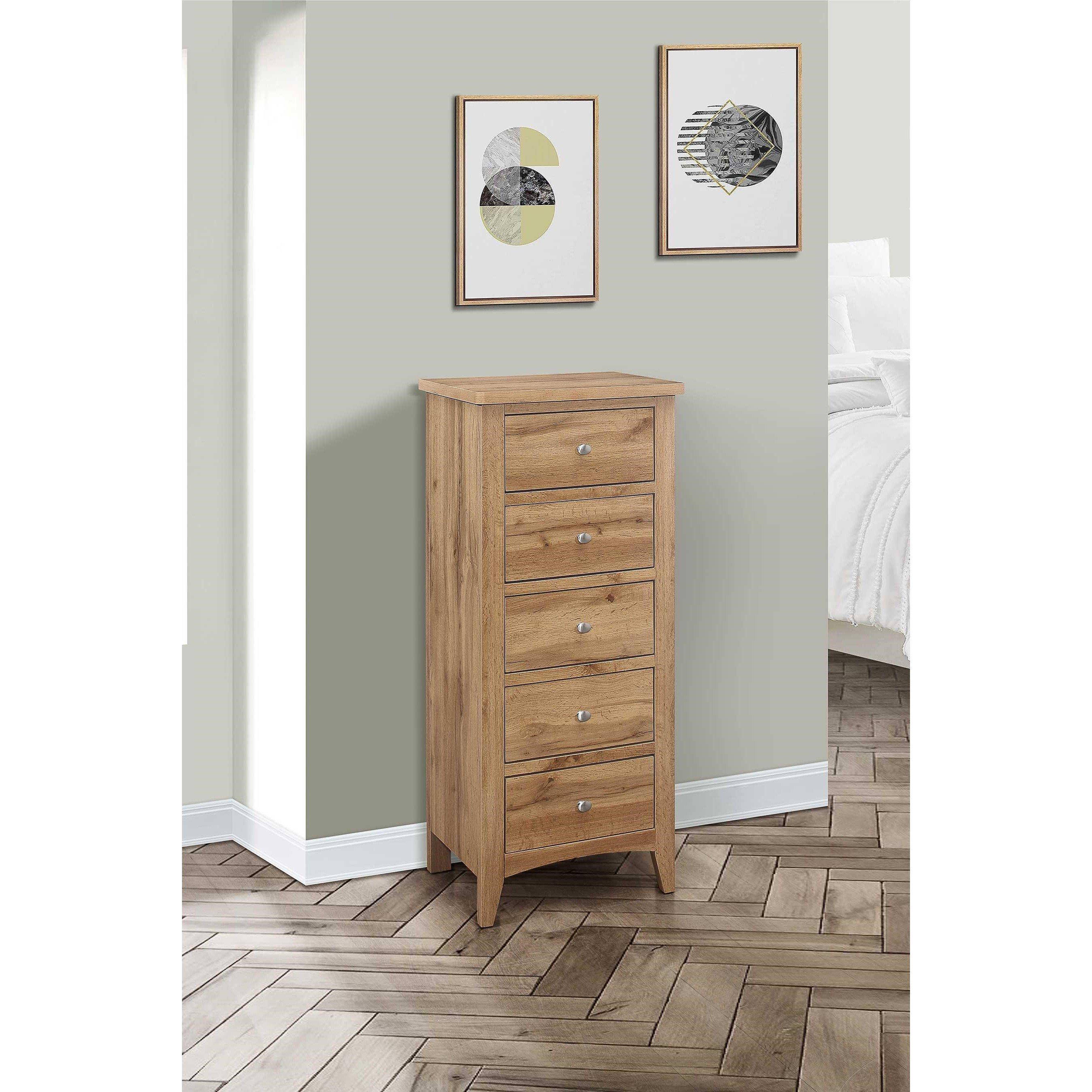 Oak - Birlea - Hampstead 5 Drawer Tall Chest