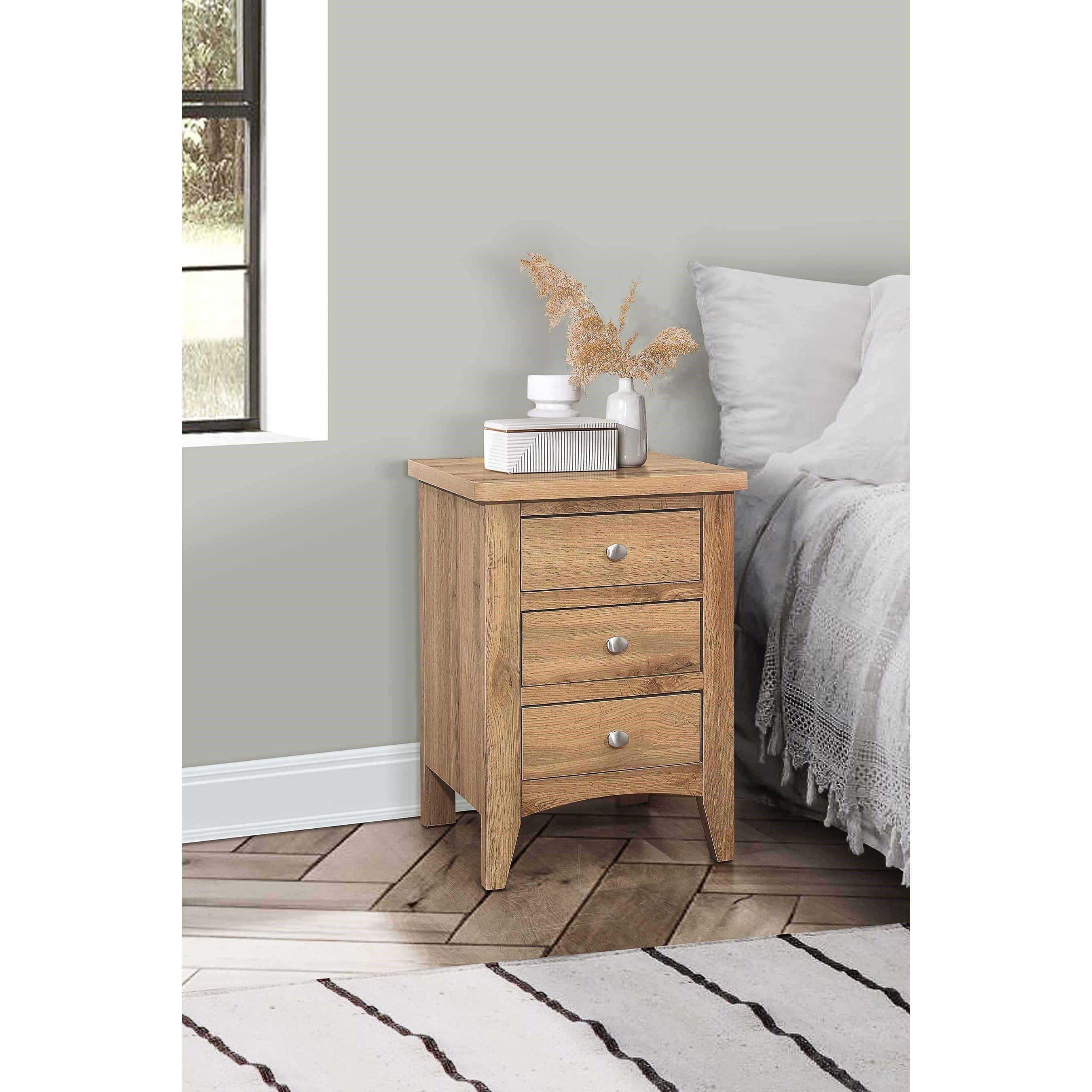 Oak - Birlea - Hampstead 3 Drawer Bedside Table