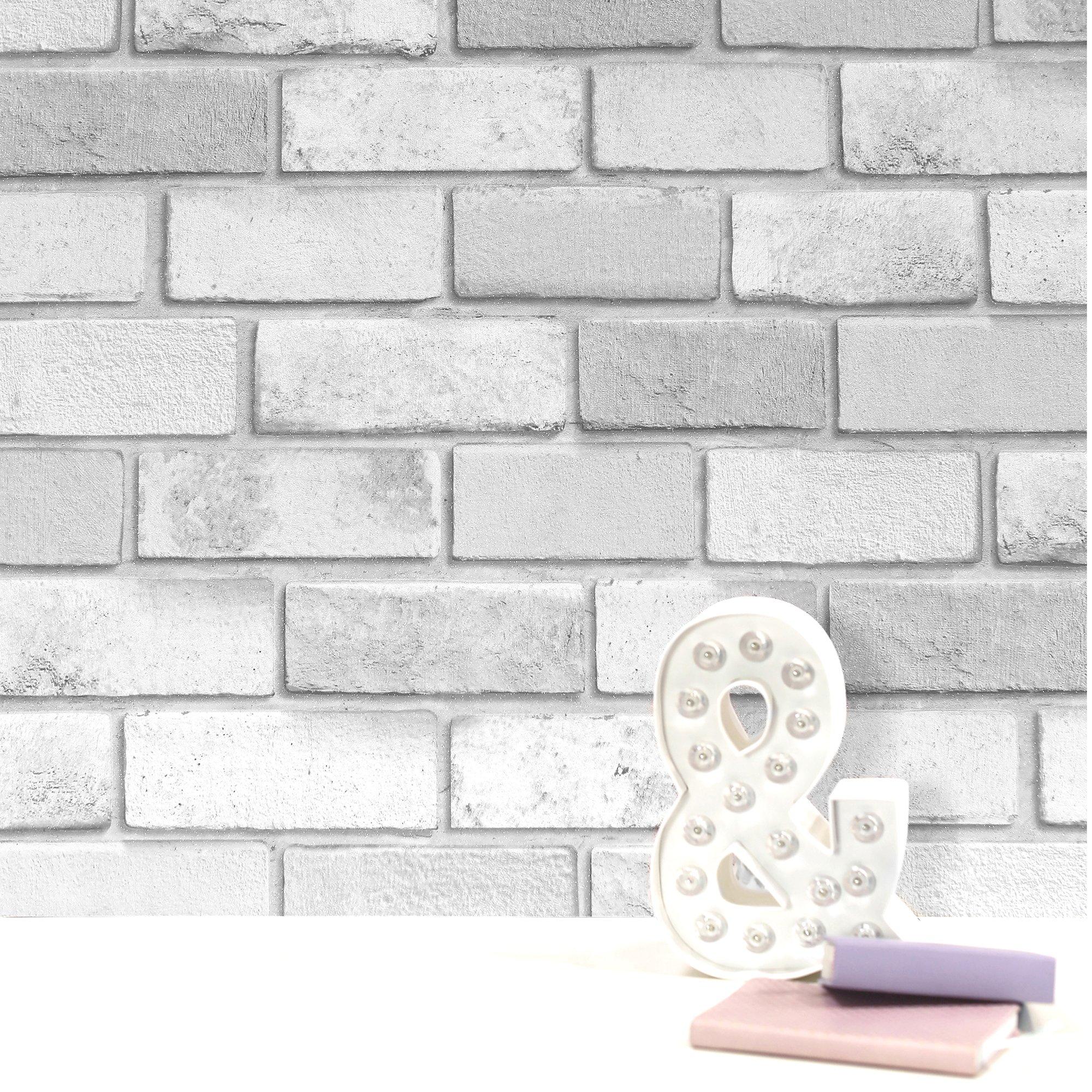 Silver - Arthouse - Diamond Brick Silver Wallpaper - 4