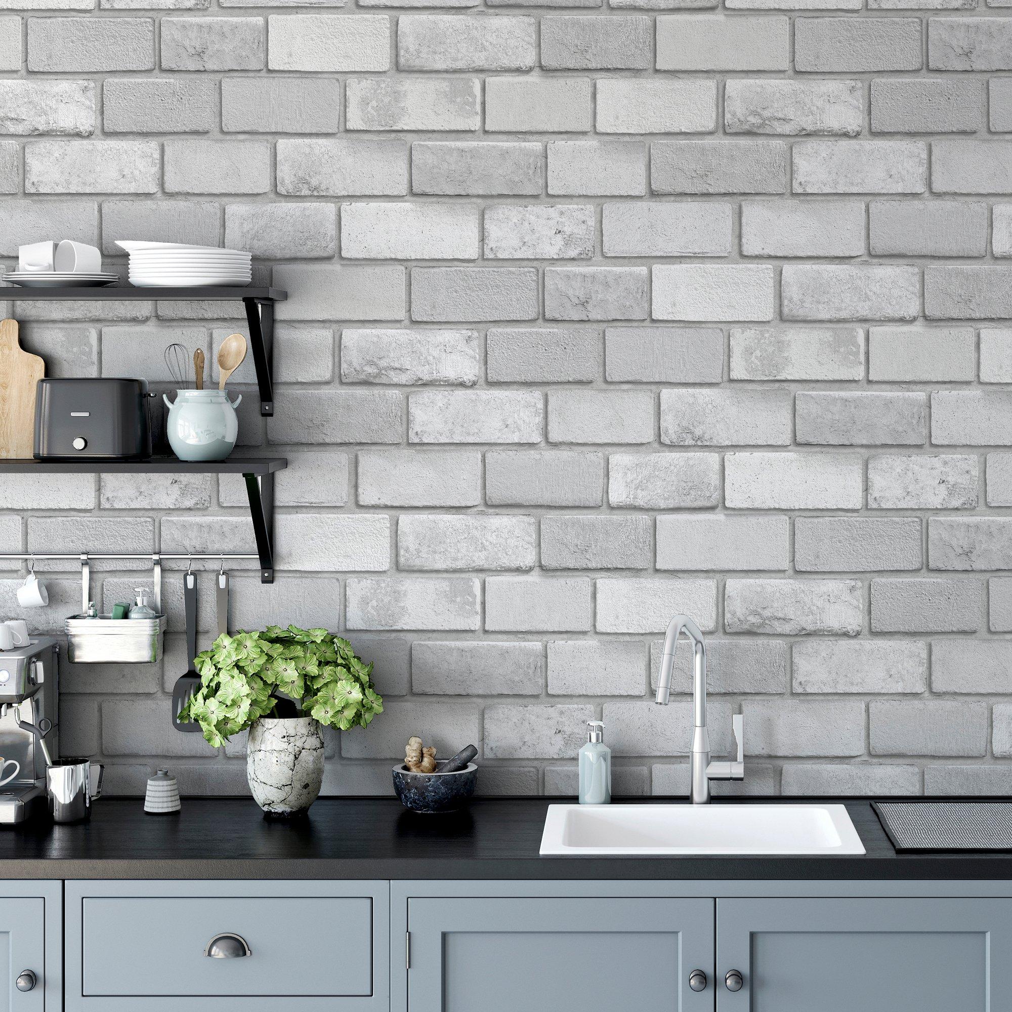 Silver - Arthouse - Diamond Brick Silver Wallpaper - 6