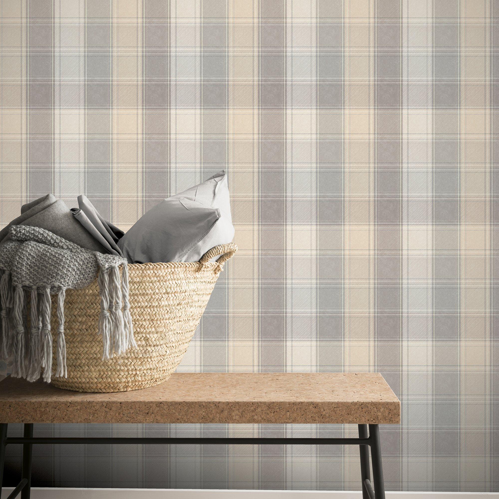 Grey - Arthouse - Country Check Wallpaper - 3