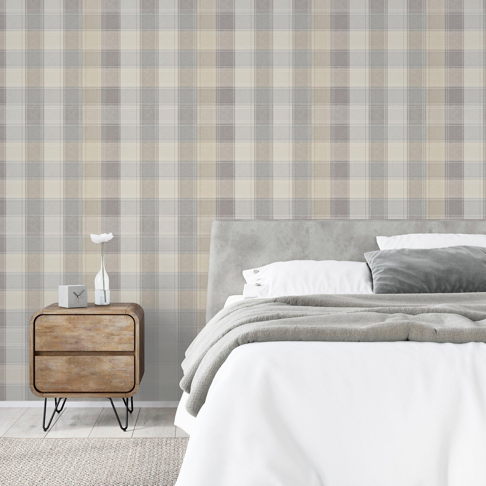 Grey - Arthouse - Country Check Wallpaper - 6
