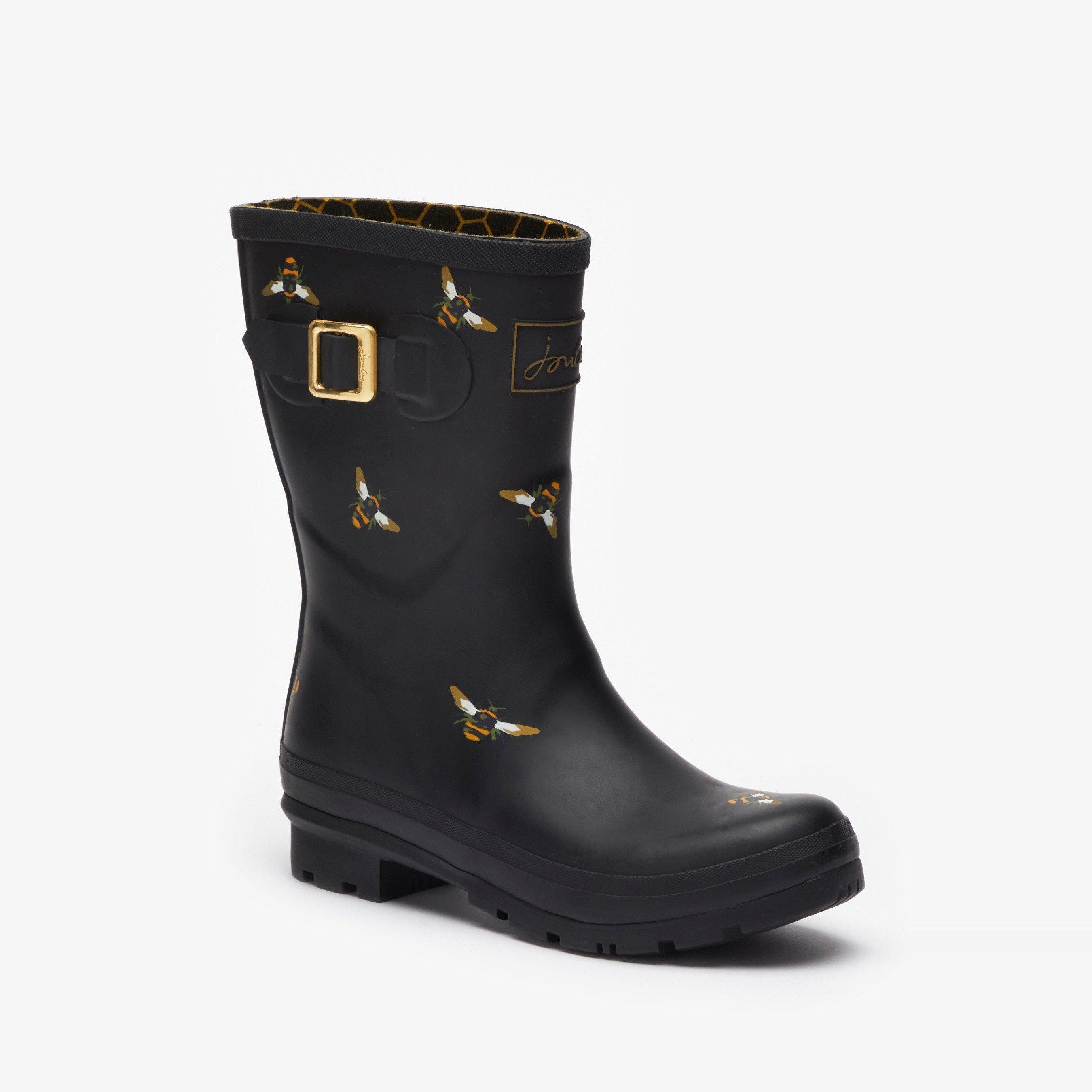 Black - Joules - Mid Height Bee Print Wellies - 1
