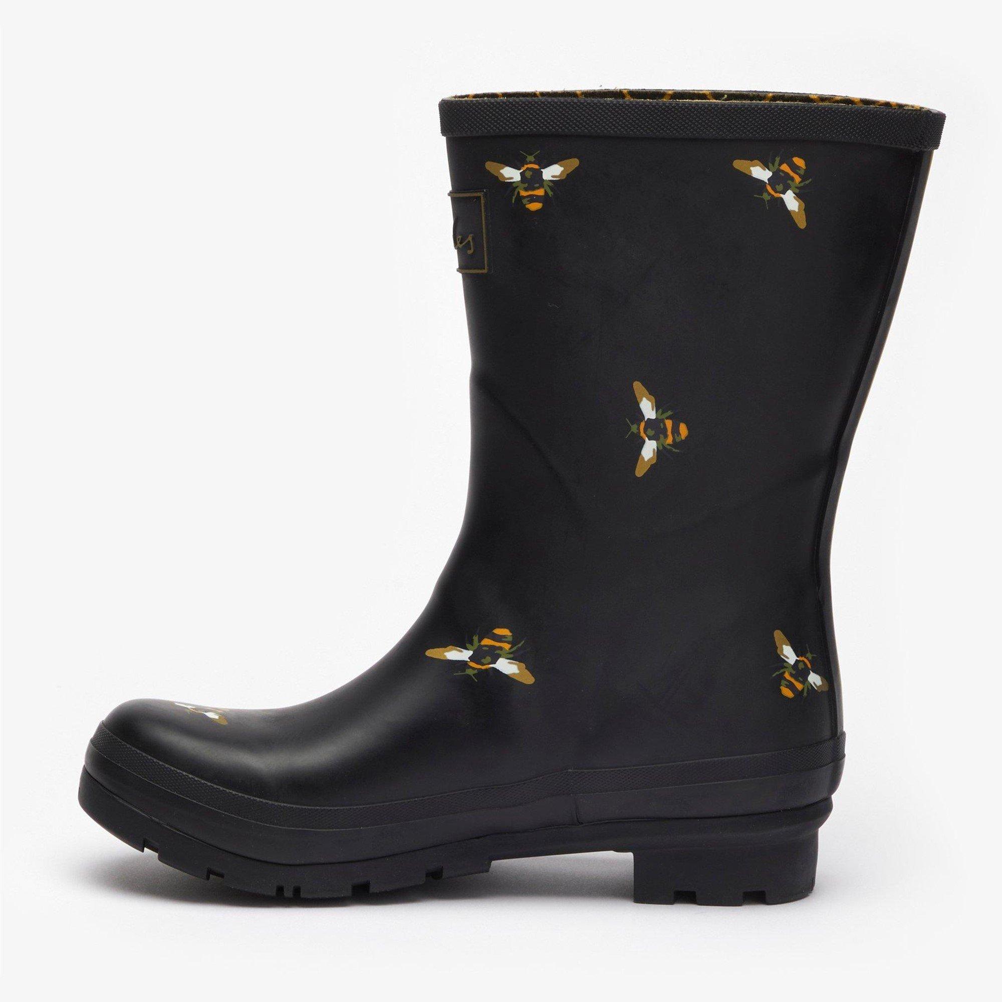 Black - Joules - Mid Height Bee Print Wellies - 2
