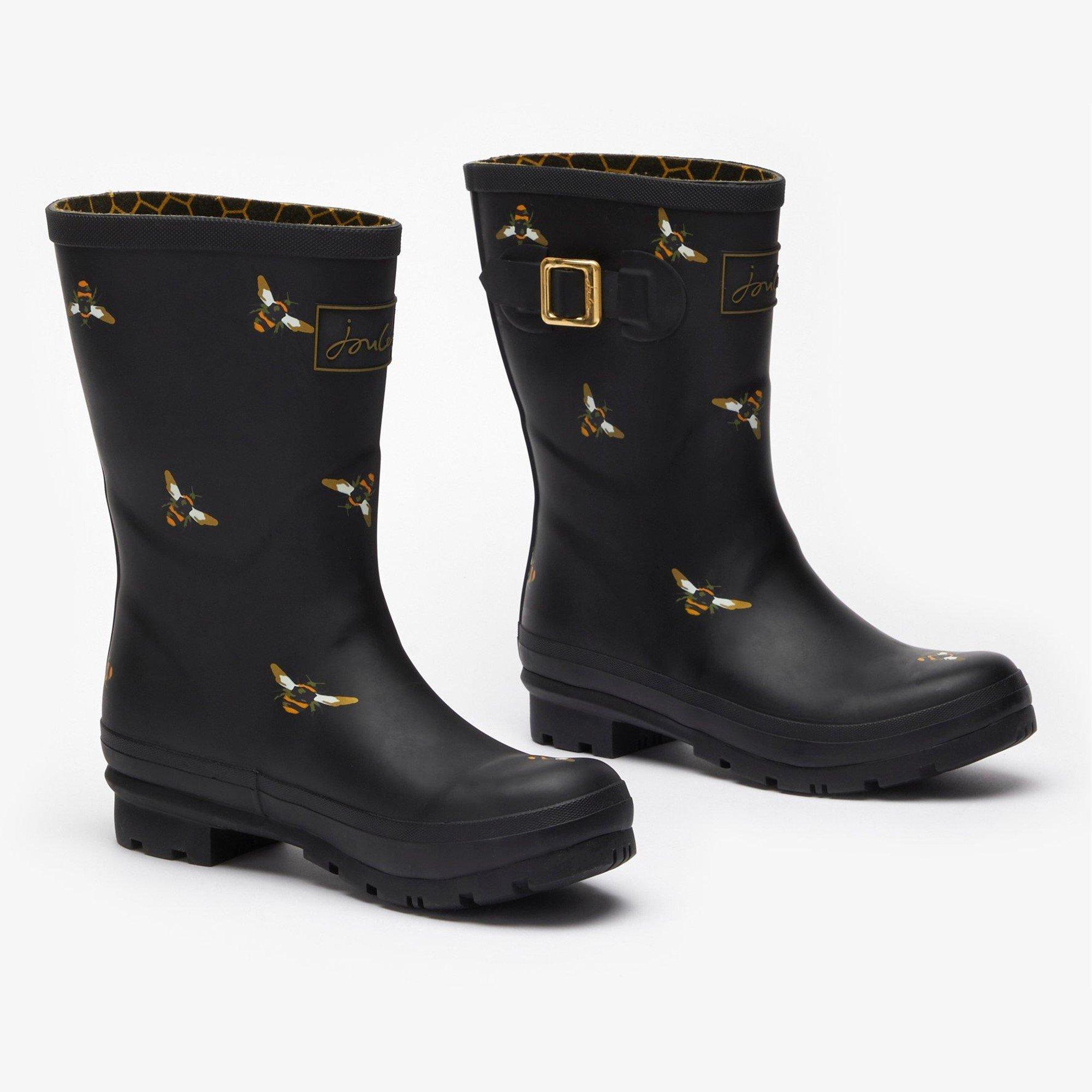 Black - Joules - Mid Height Bee Print Wellies - 3