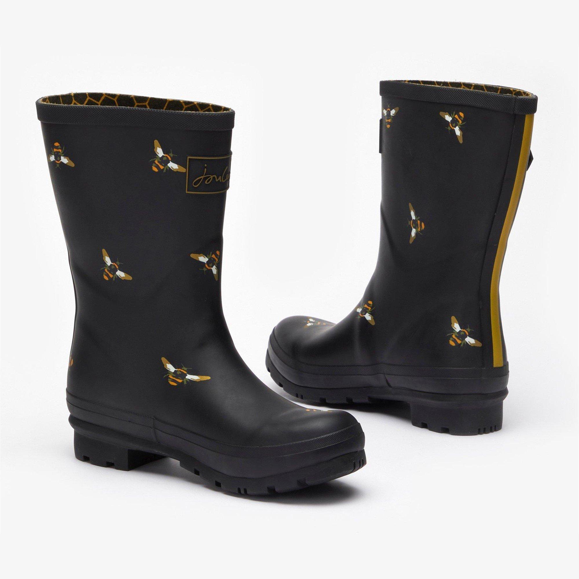 Black - Joules - Mid Height Bee Print Wellies - 4