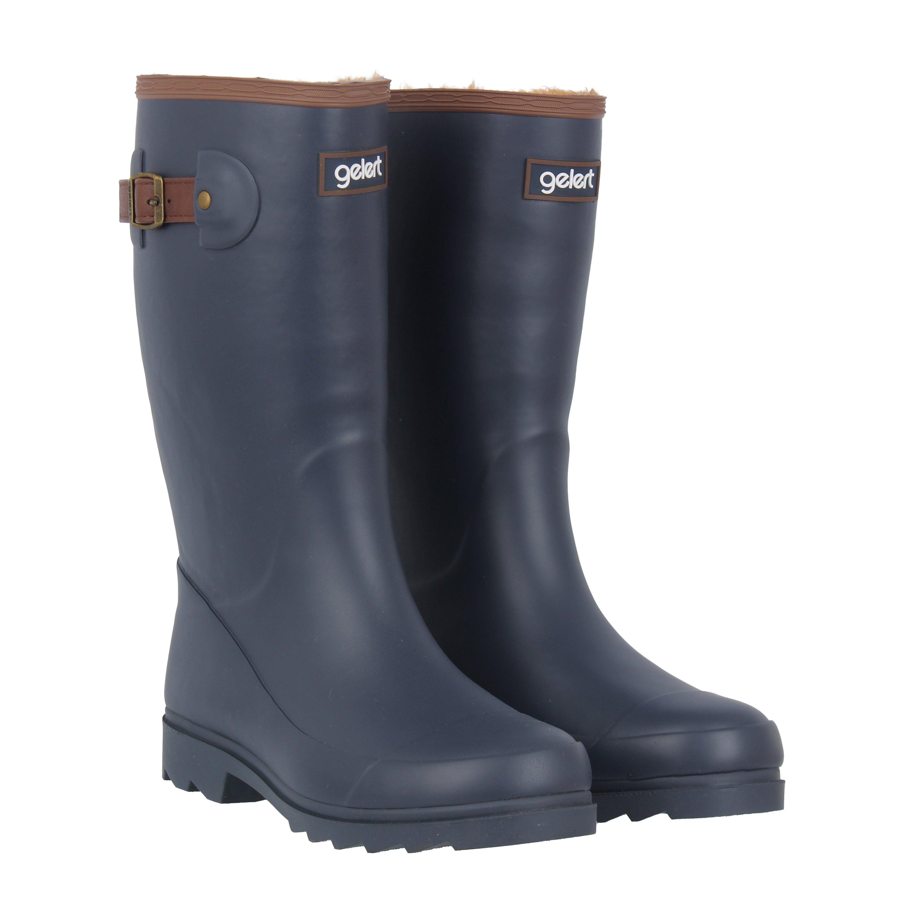 Navy - Gelert - Fur Lined Welly Boot Womens - 5