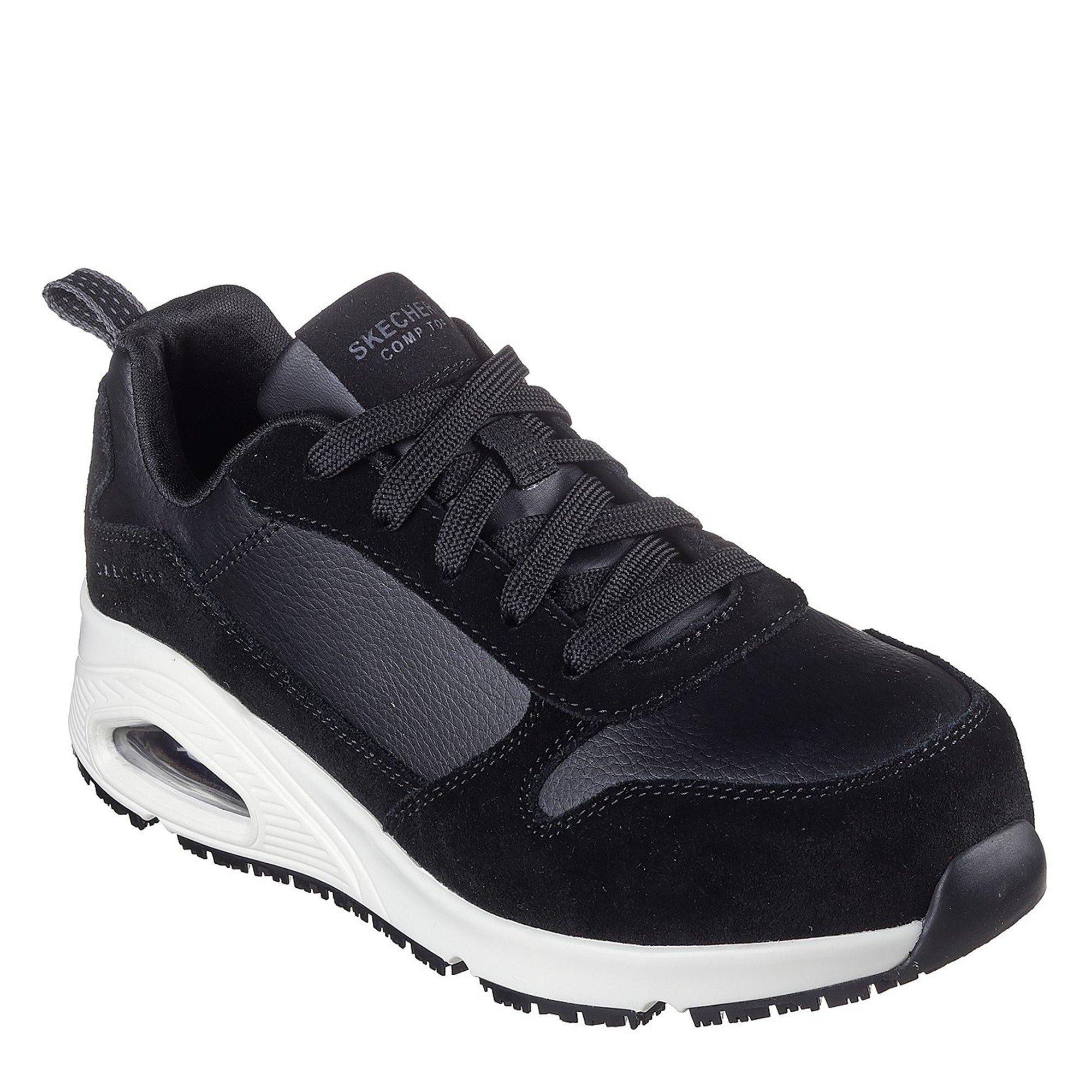 Black/White - Skechers - Lace Up Safety Toe With Skech-Air S Non Slip Shoes Womens - 1