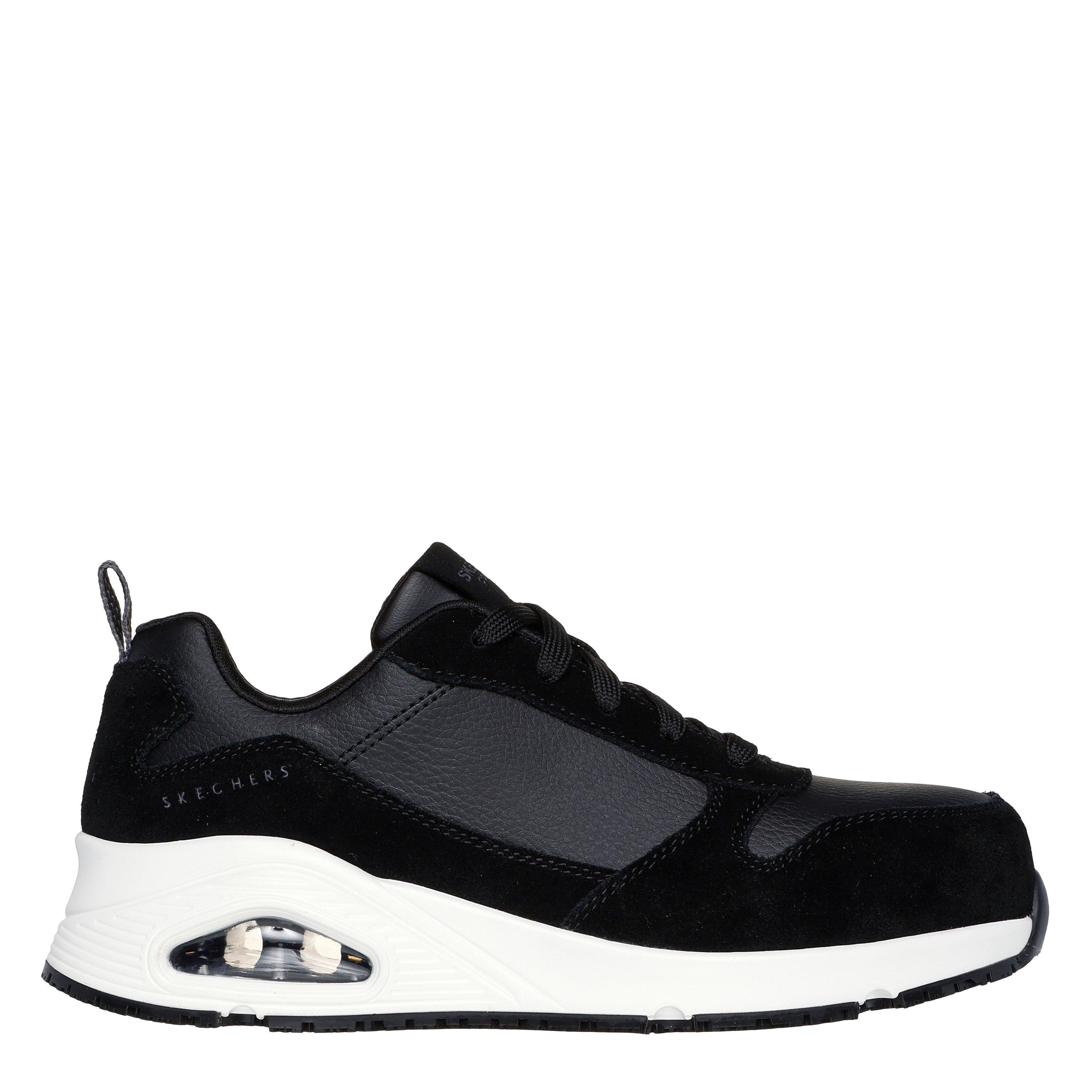 Black/White - Skechers - Women's Uno SR Lace Up Safety Toe Non Slip Shoes - 1