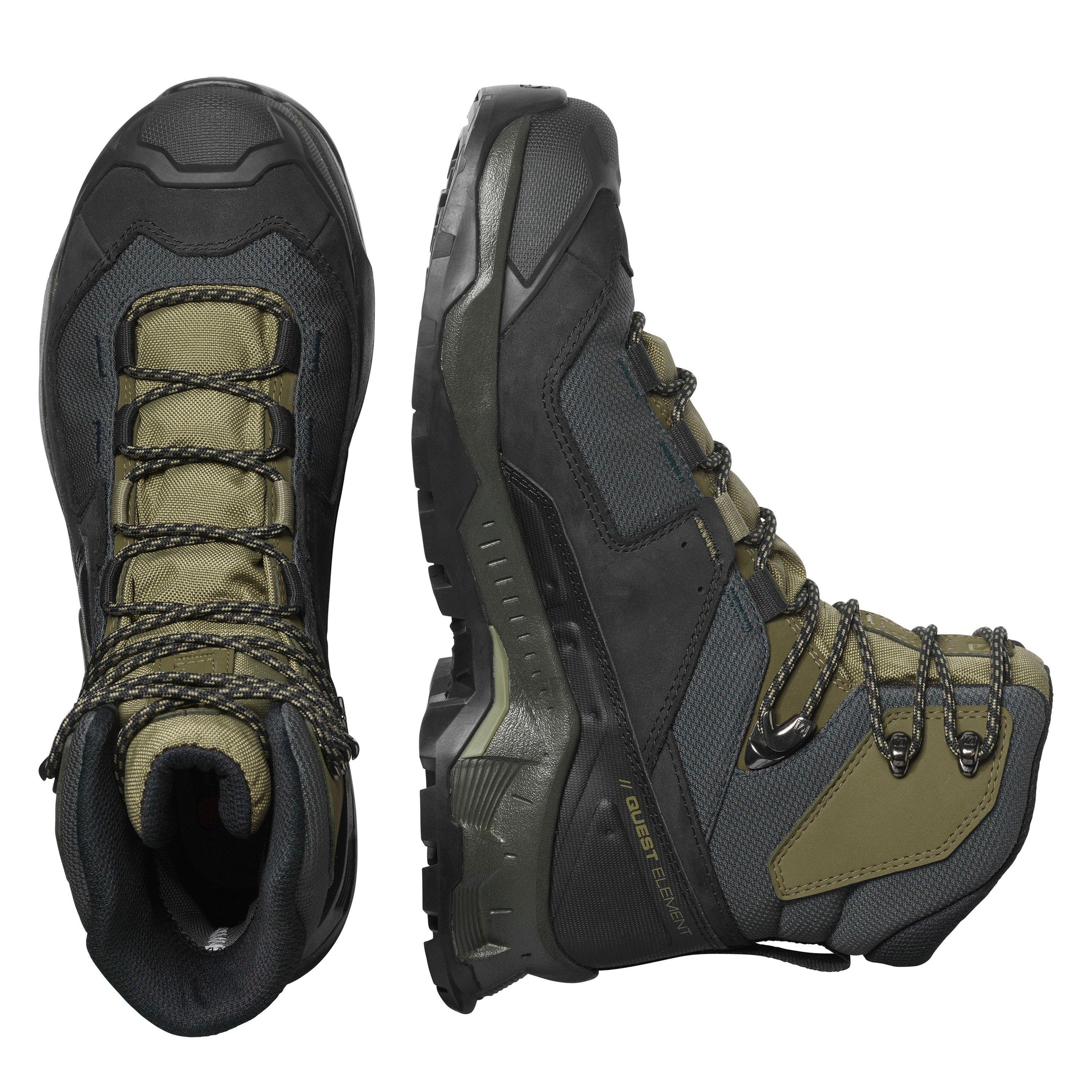 Black/Green - Salomon - Quest Element GTX Hiking Boots Mens - 5