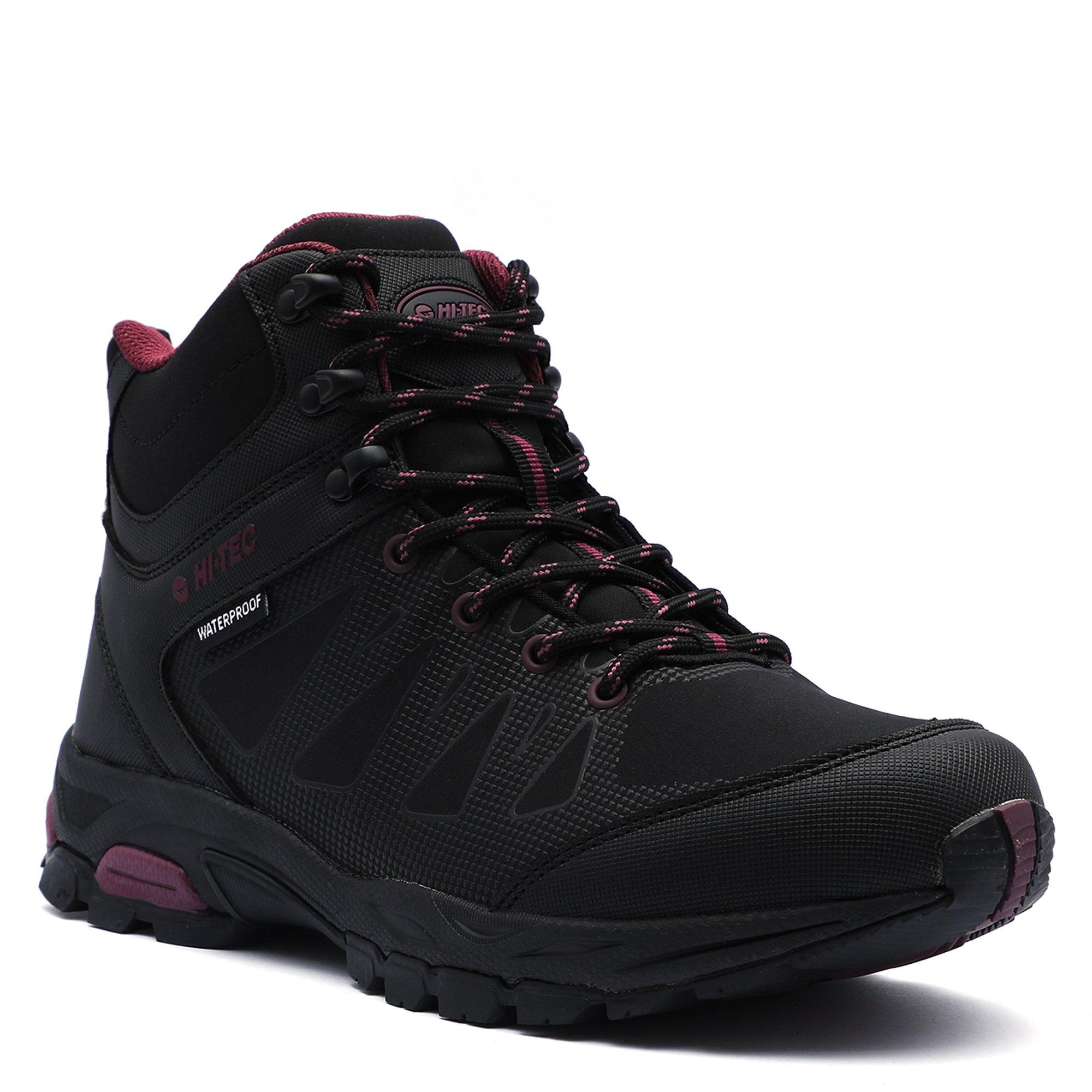 Blk/BrickRed - Hi Tec - Raven Mens Mid WP Walking Boots - 5