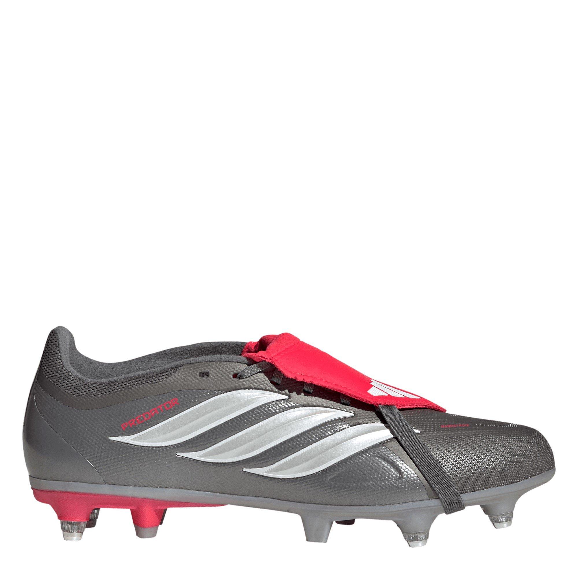 Grey/Red - adidas - Predator Fold-Over Tongue League Soft Ground Football Boots Mens - 1