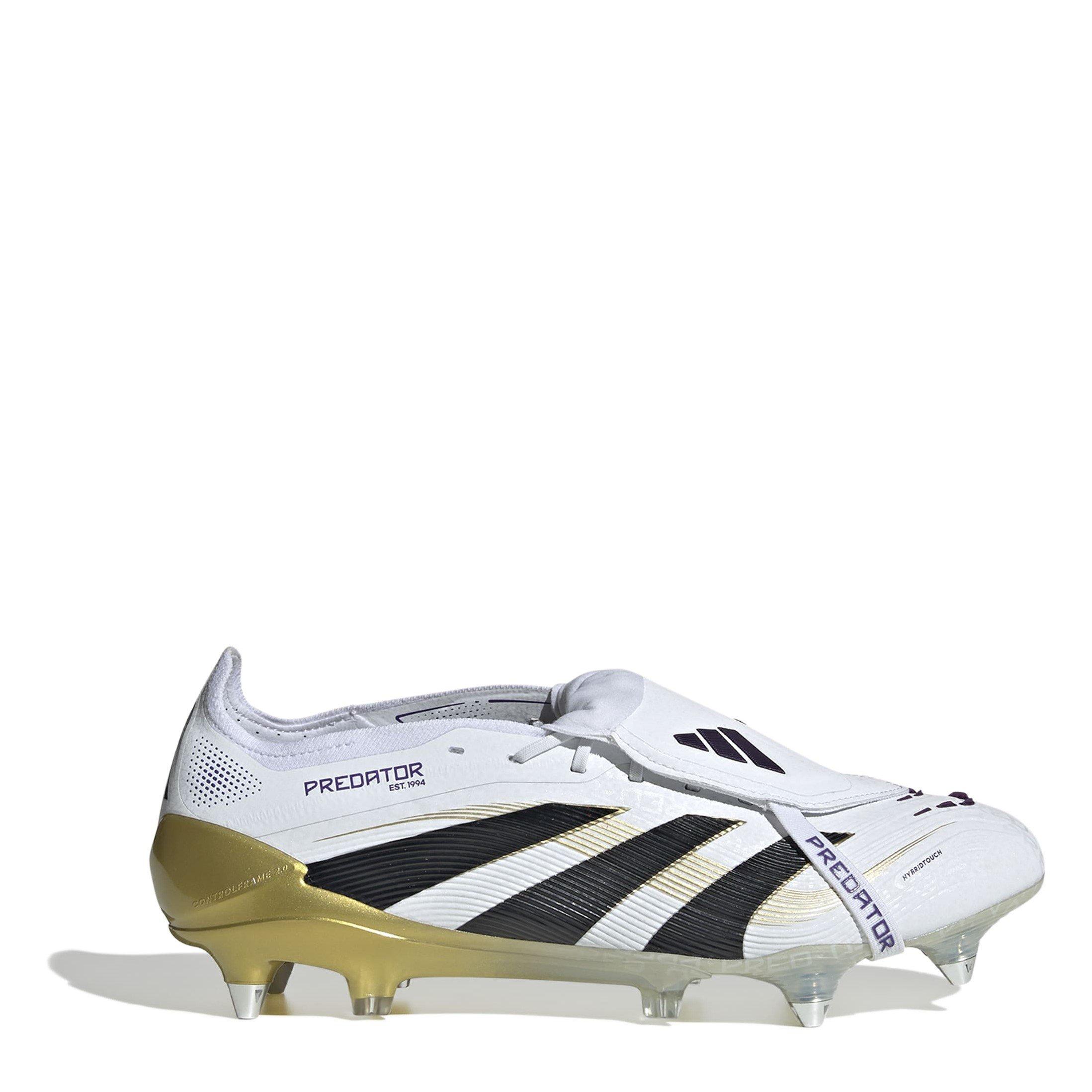 Adidas Men's Predator Elite Fold-Over Tongue Adults Soft Ground Football Boots - White/Blk/Gold - 7.5 (41.3)