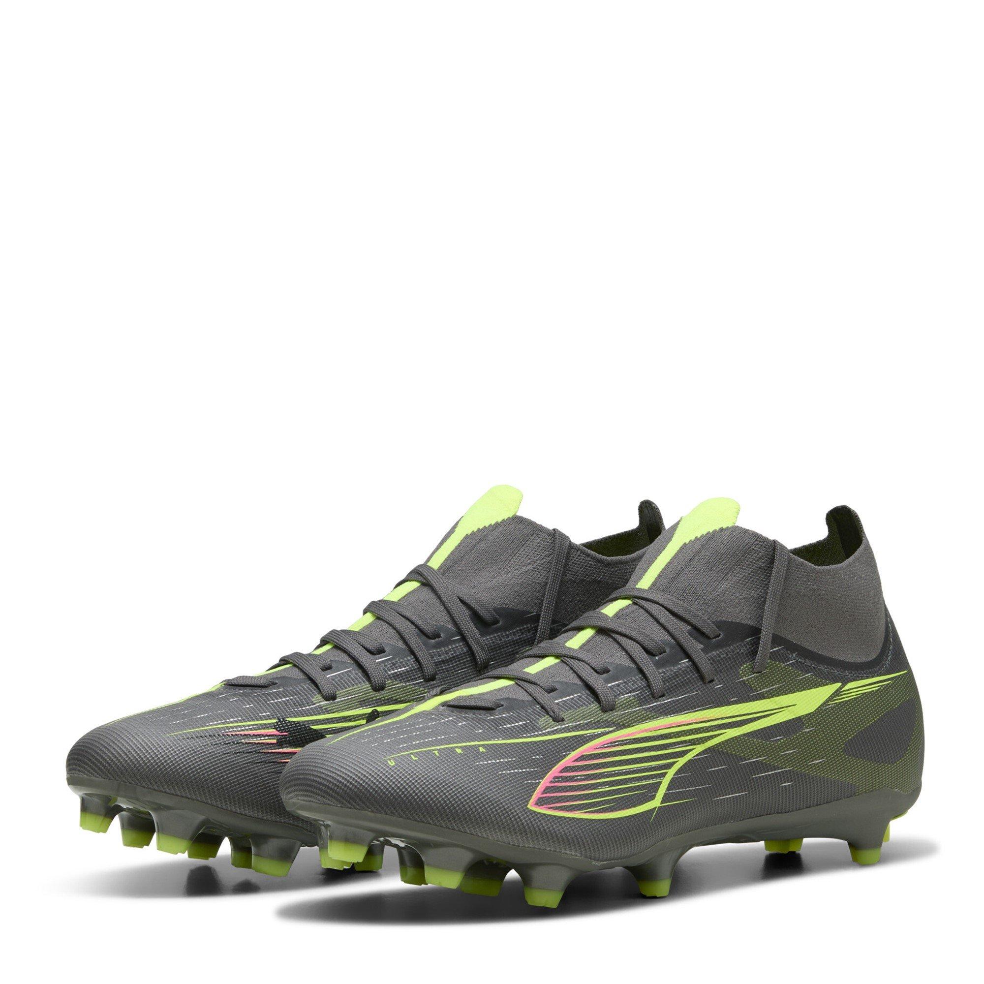 Puma Men's Ultra Match+ Firm Ground Football Boots - Silver/Yellow - 10 (44.5)
