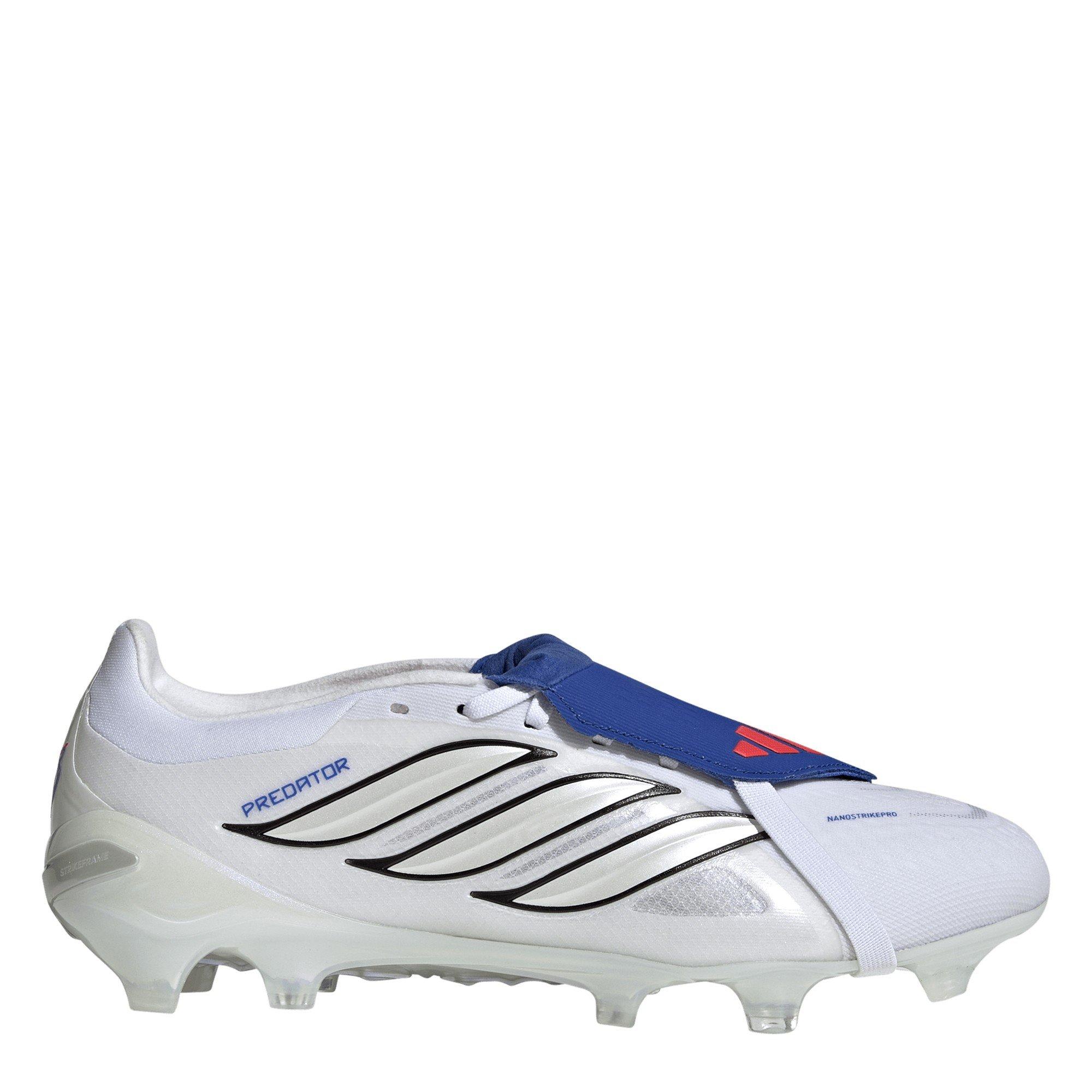 Adidas Men's Predator Pro Fold Over Tongue Firm Ground Football Boots - White/Blue - 6.5 (40)