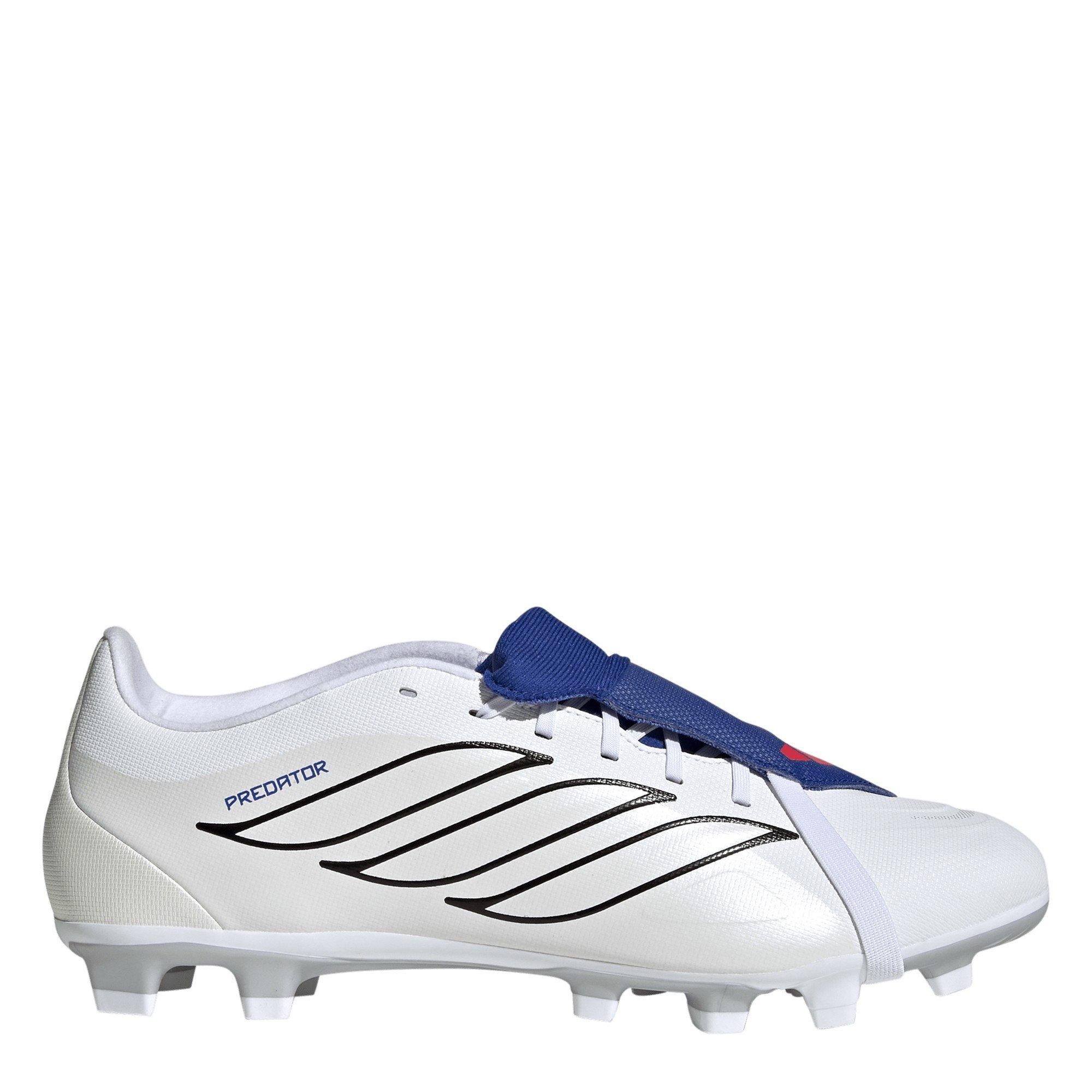 Adidas Men's Predator Fold-Over Tongue Club Firm Ground Football Boots - White/Blue - 7.5 (41.3)