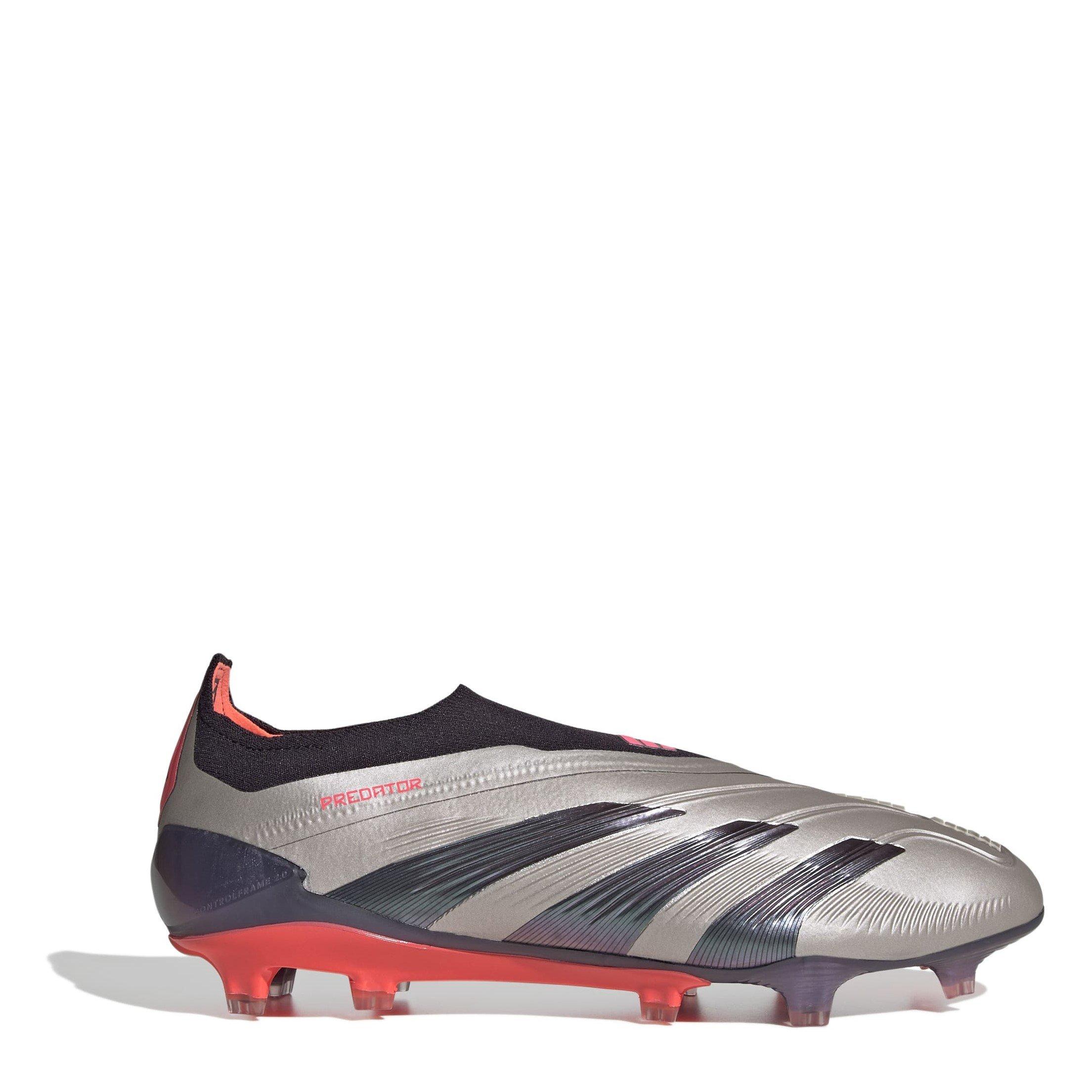 Adidas Men's Predator 24 Elite Laceless Firm Ground Football Boots - Silver/Black - 7.5 (41.3)