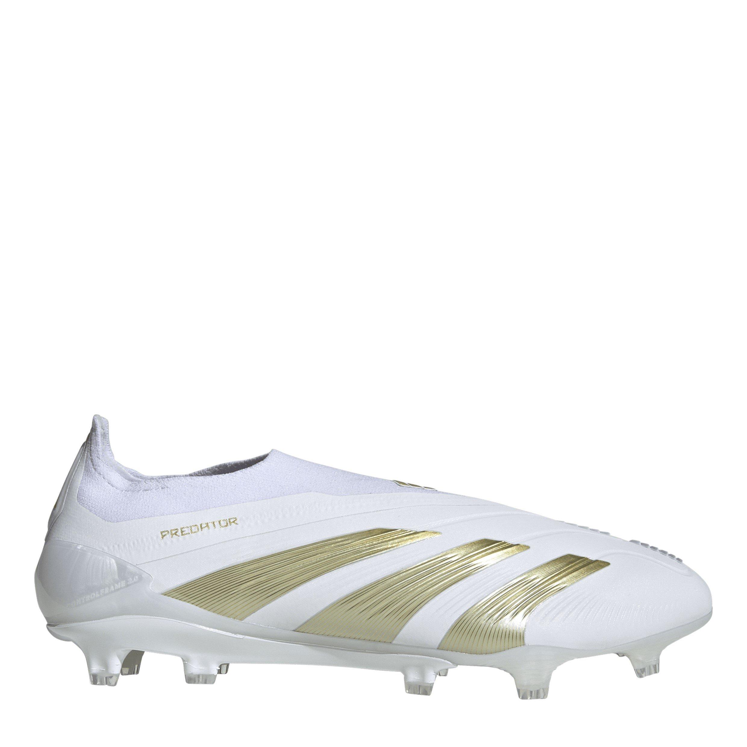 Adidas Men's Predator 24 Elite Laceless Firm Ground Football Boots - White/Gold/Wht - 6 (39.3)