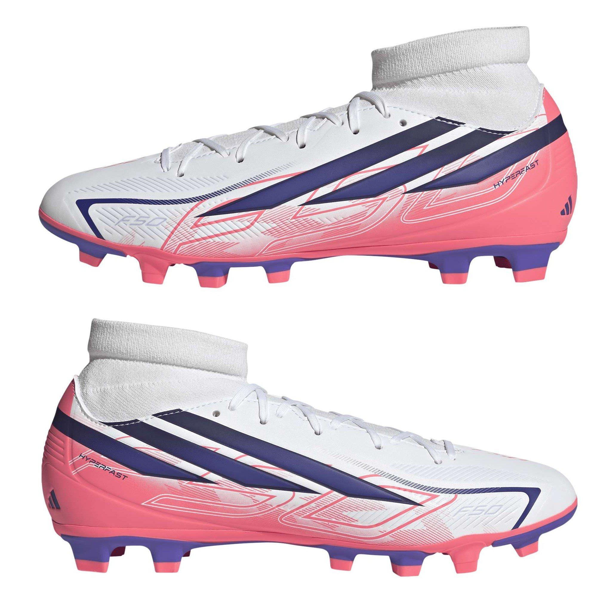 Wit/Koraal - adidas - F50 Hyperfast Club Mid Firm Ground / Multi Ground Football Boots Mens - 9