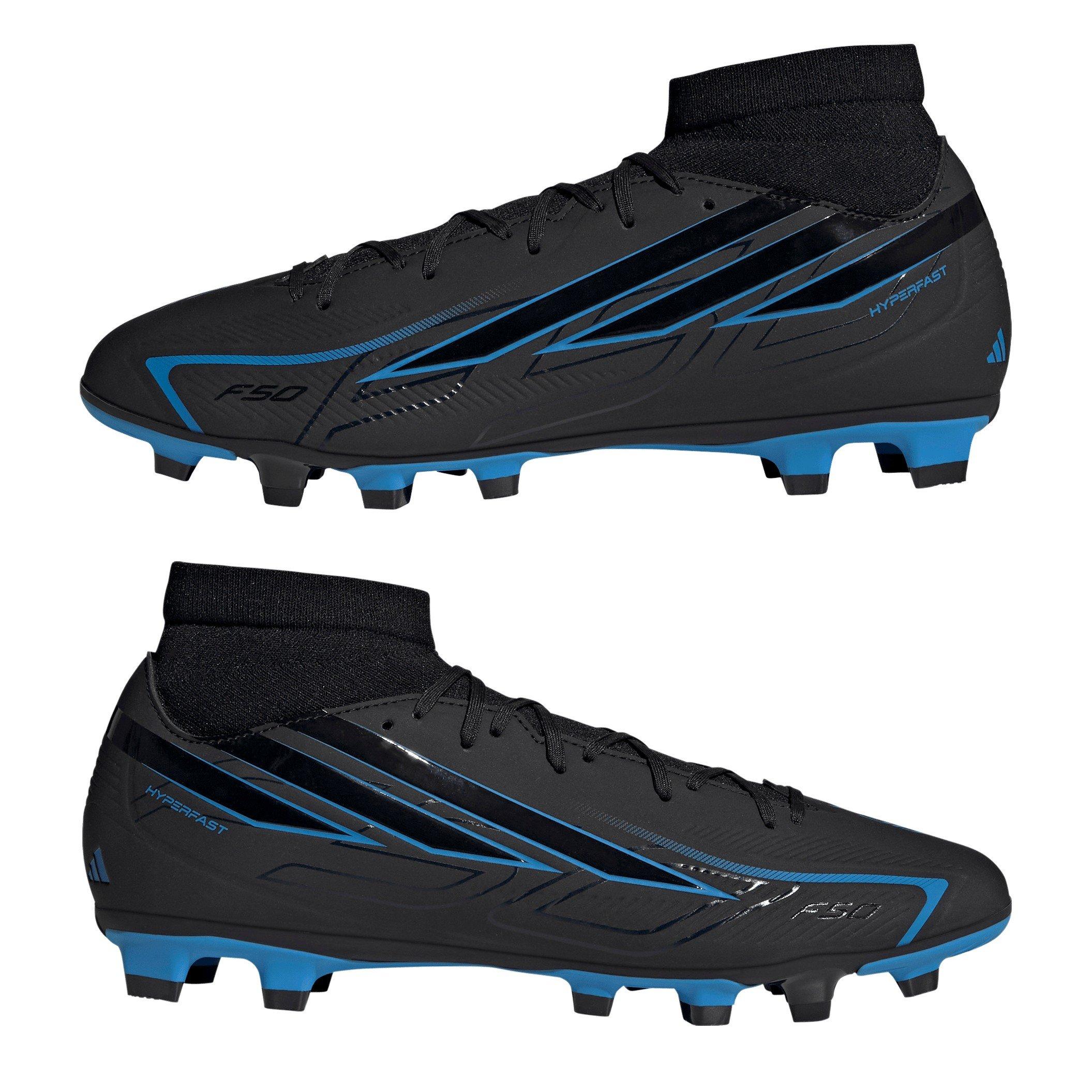 Zwart/Blauw - adidas - Men's F50 Hyperfast Club Mid Firm Ground Football Boots - 9