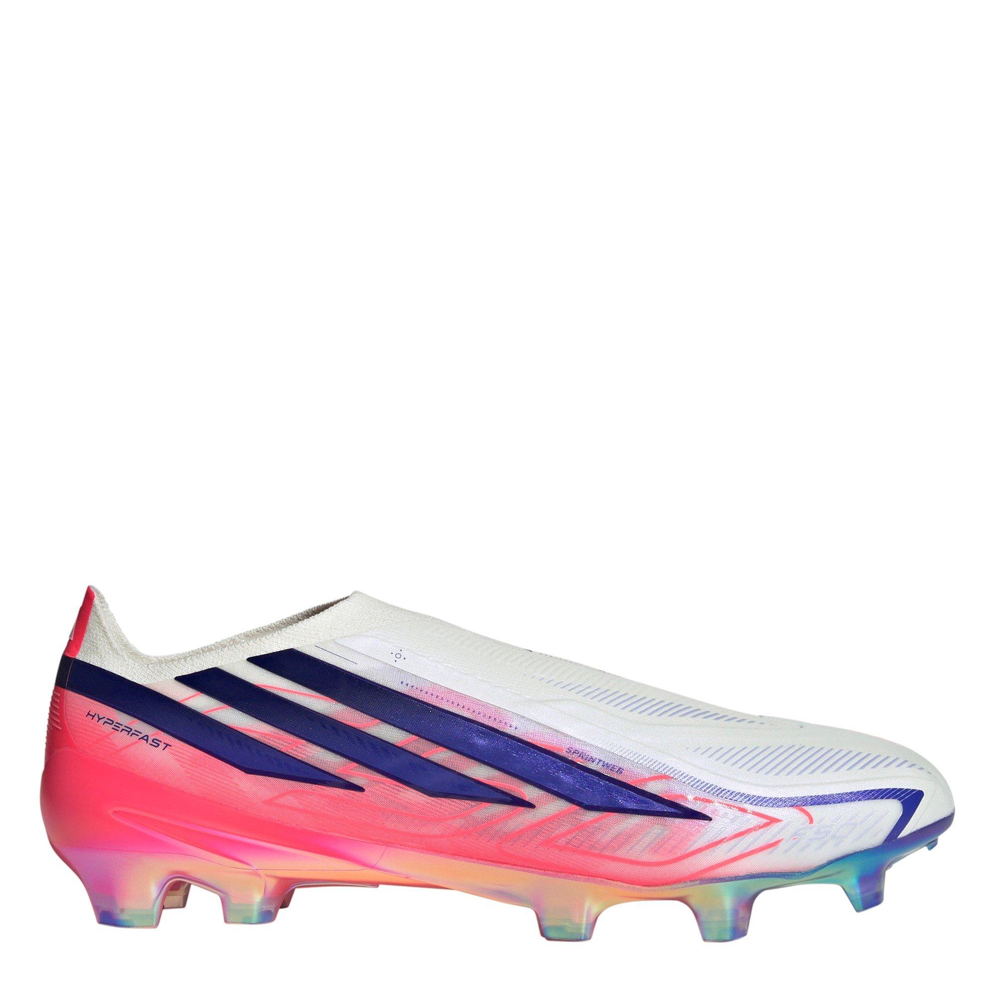 Adidas Men's F50 Hyperfast Elite Laceless Firm Ground Football Boots - White/Coral - 8.5 (42.7)
