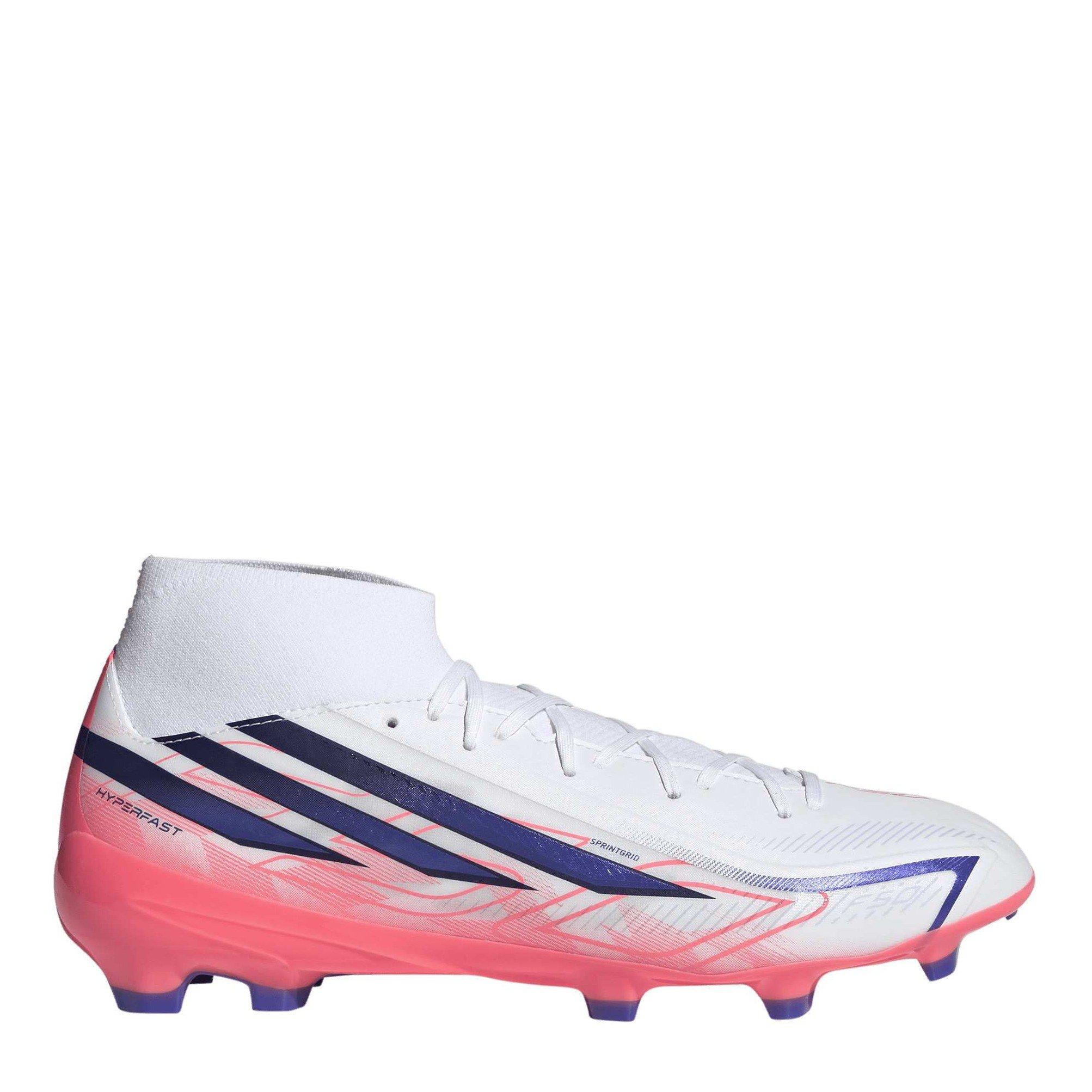 Adidas Men's F50 Hyperfast League Mid Firm Ground Football Boots - White/Coral - 9.5 (44)
