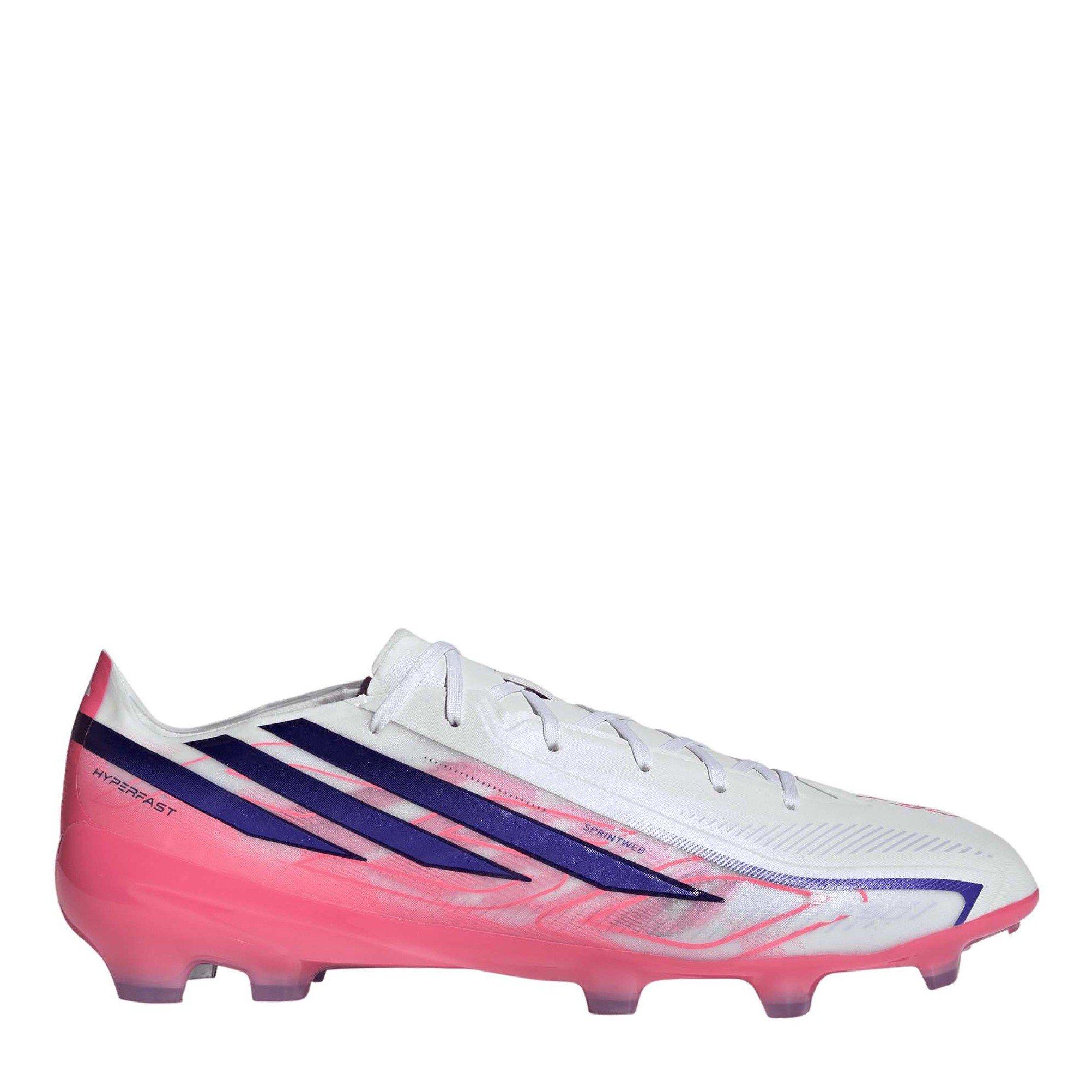 Adidas Men's F50 Hyperfast Pro Firm Ground Football Boots - White/Coral - 8.5 (42.7)