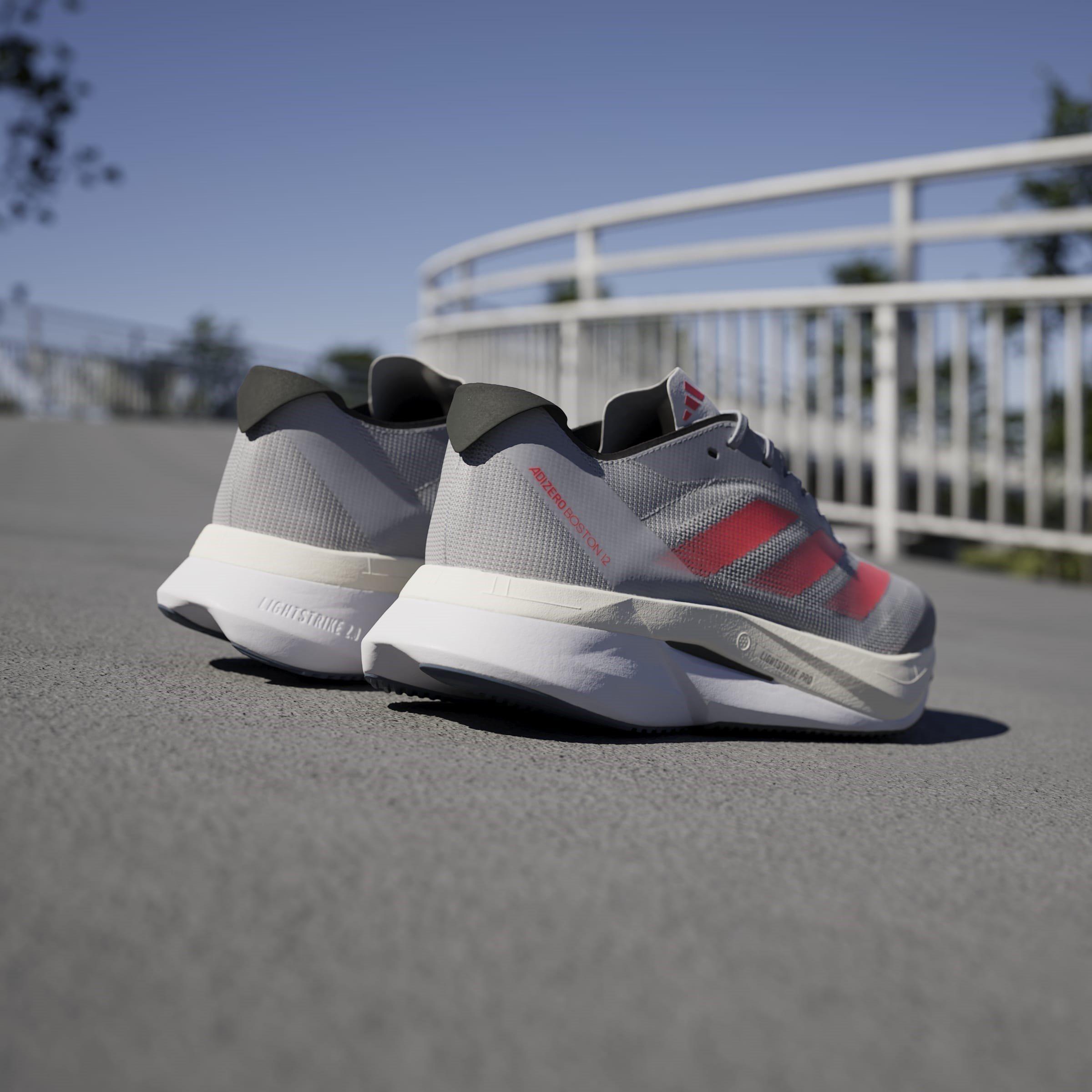 Slvr/Red - adidas - Adizero Boston 12 Road Running Shoes Juniors - 14