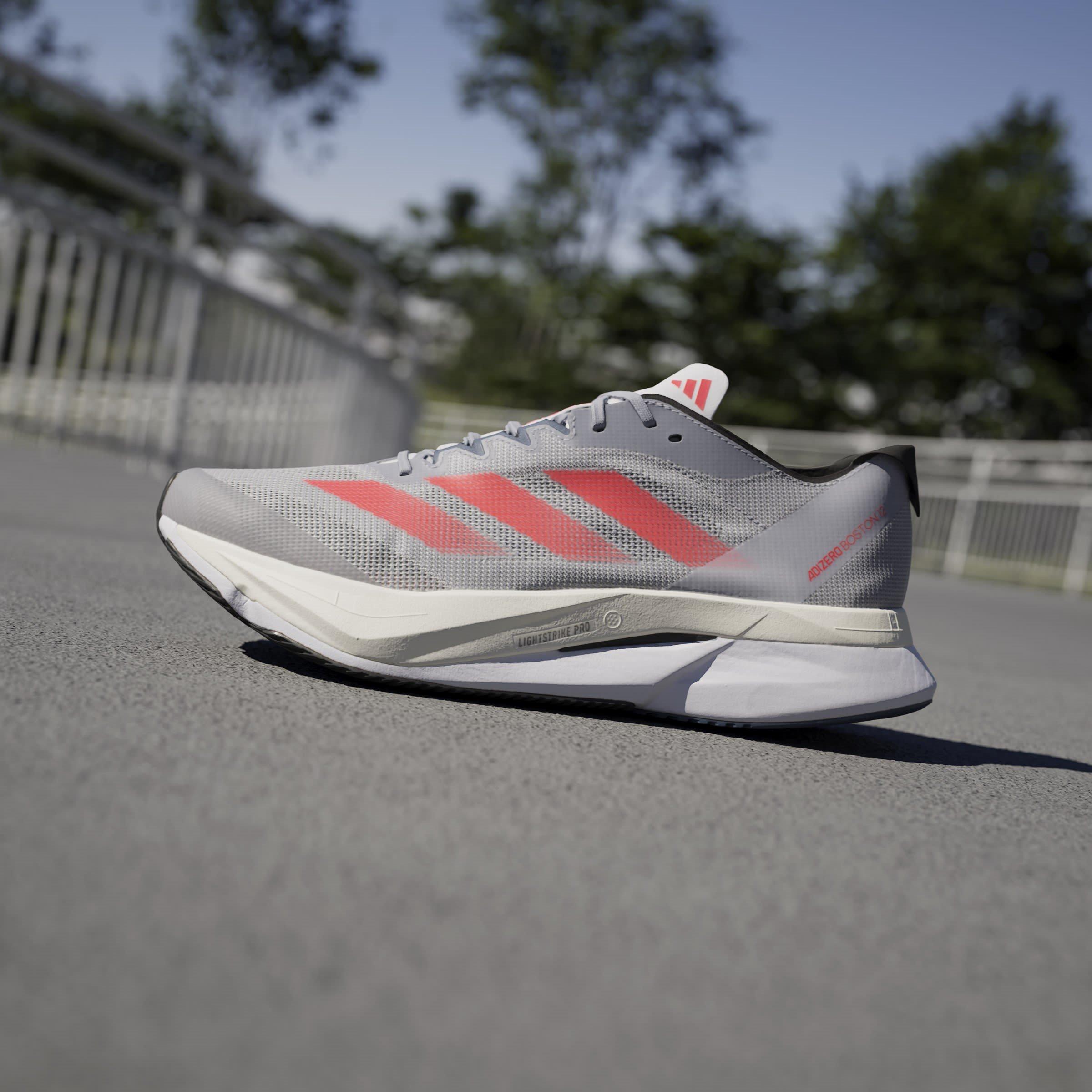 Slvr/Red - adidas - Adizero Boston 12 Road Running Shoes Juniors - 15
